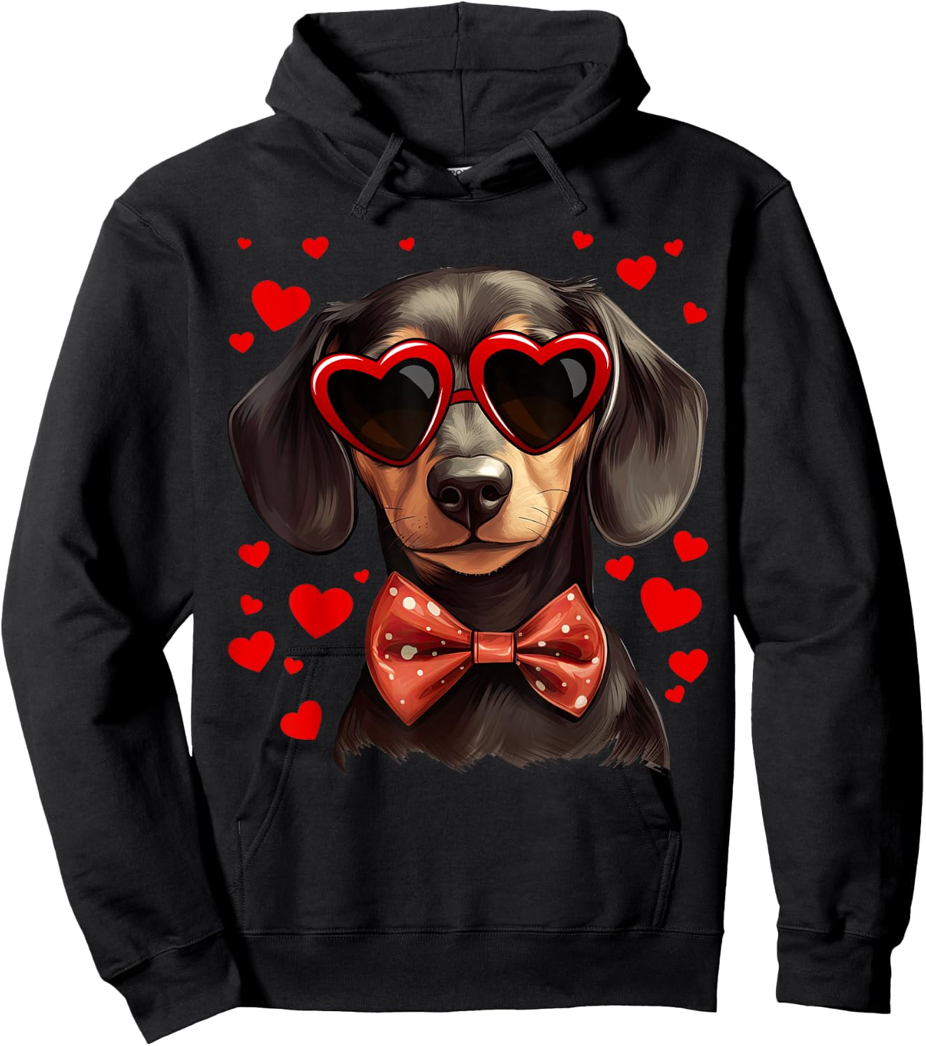 Dachshund Dog Heart Sunglasses Bow Tie Valentine's Day Hoodie - Hoodie | Black