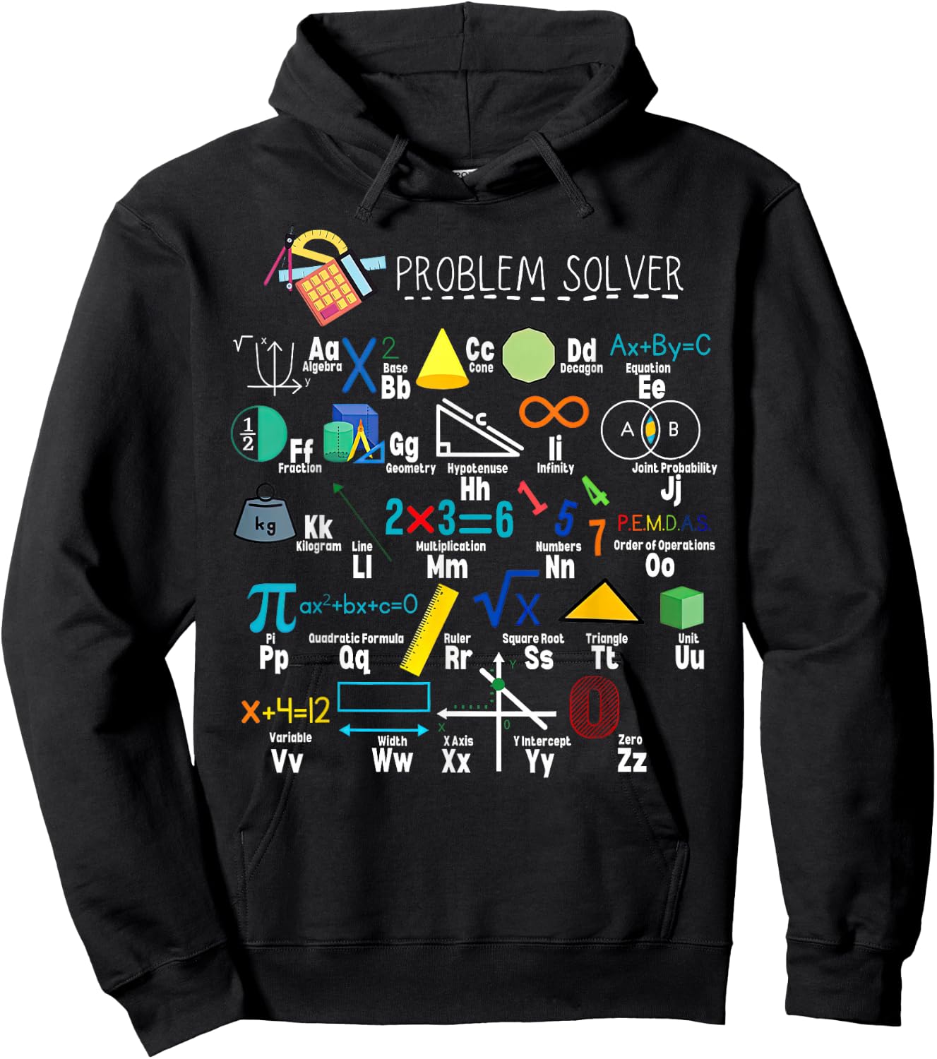 Problem Solver Funny Math Alphabet ABC Teacher Students Hoodie - Hoodie | Black