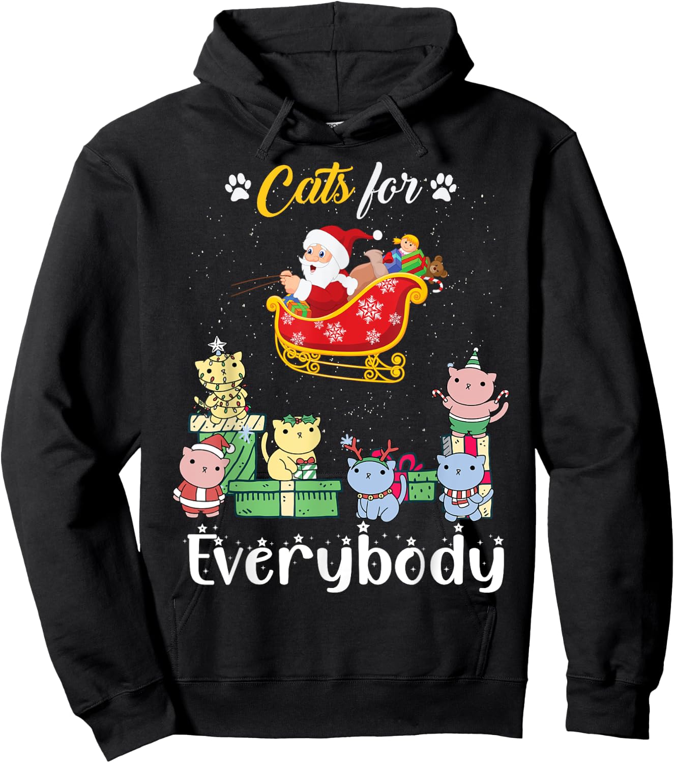 Cats For Everybody Santa Funny Christmas Pjs Xmas women Hoodie - Hoodie | Black