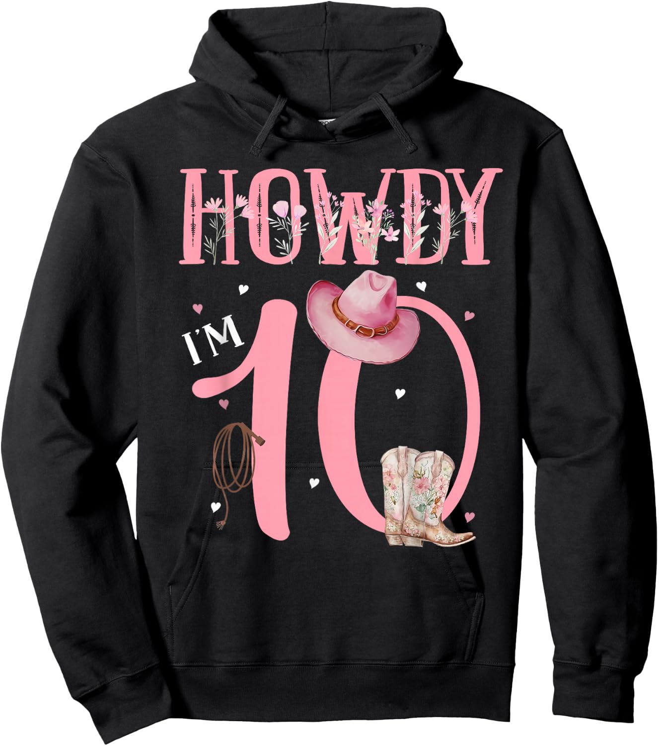Howdy I'm 10 Cute Little Cowgirl Western Rodeo 10th Birthday Hoodie - Hoodie | Black