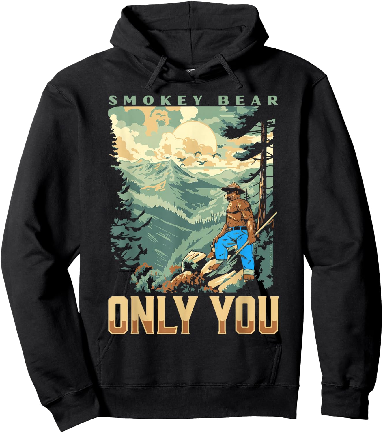 Smokey Bear Only You Vintage WPA Style Mountains Art Scene Hoodie - Hoodie | Black