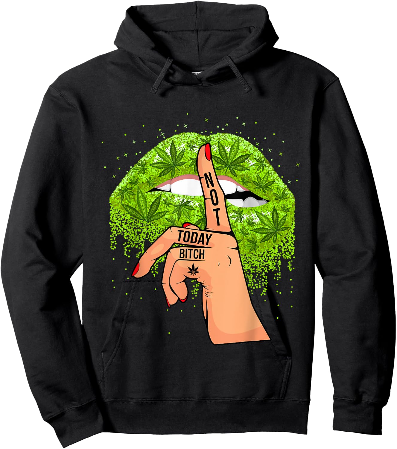 Funny Sexy Lips Cannabis Marijuana Weed Pot Leaf Lover Hoodie - Hoodie | Black