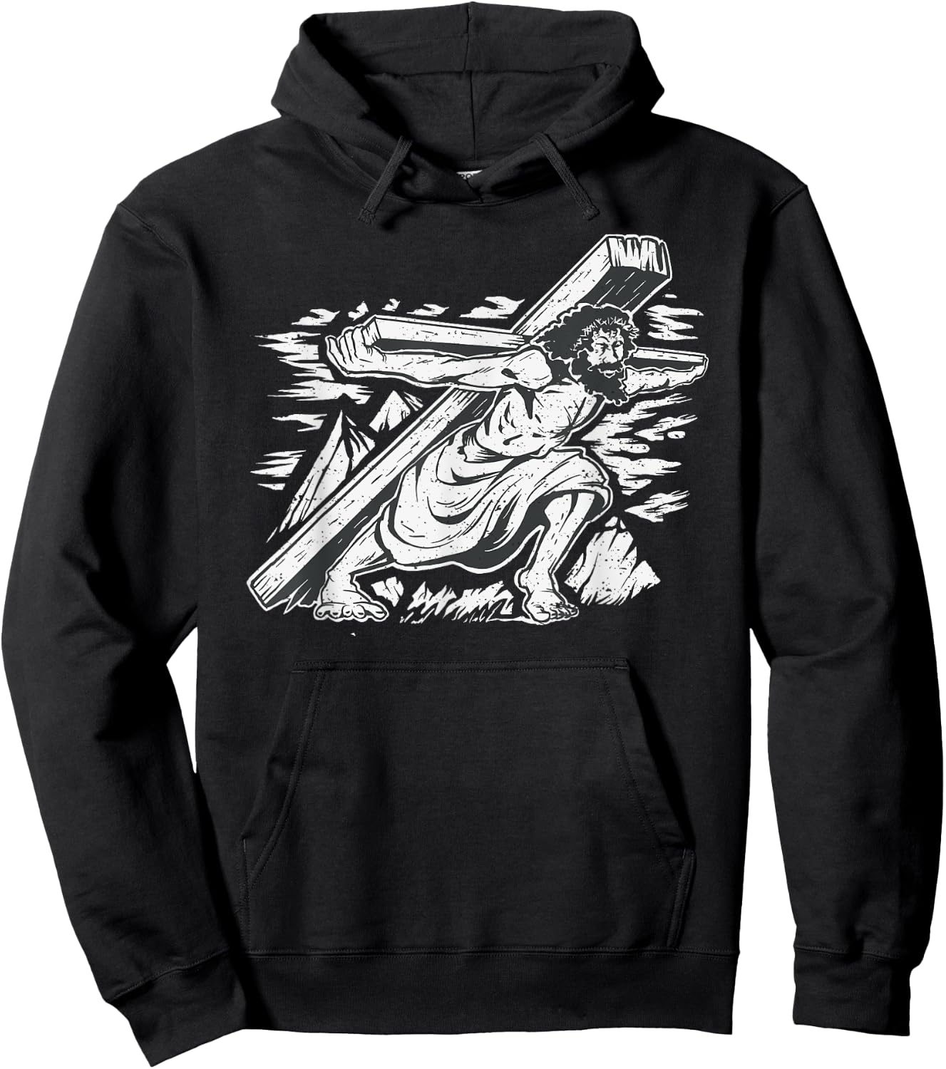 Jesus Christ Carrying the Cross - Christian Illustration Hoodie - Hoodie | Black