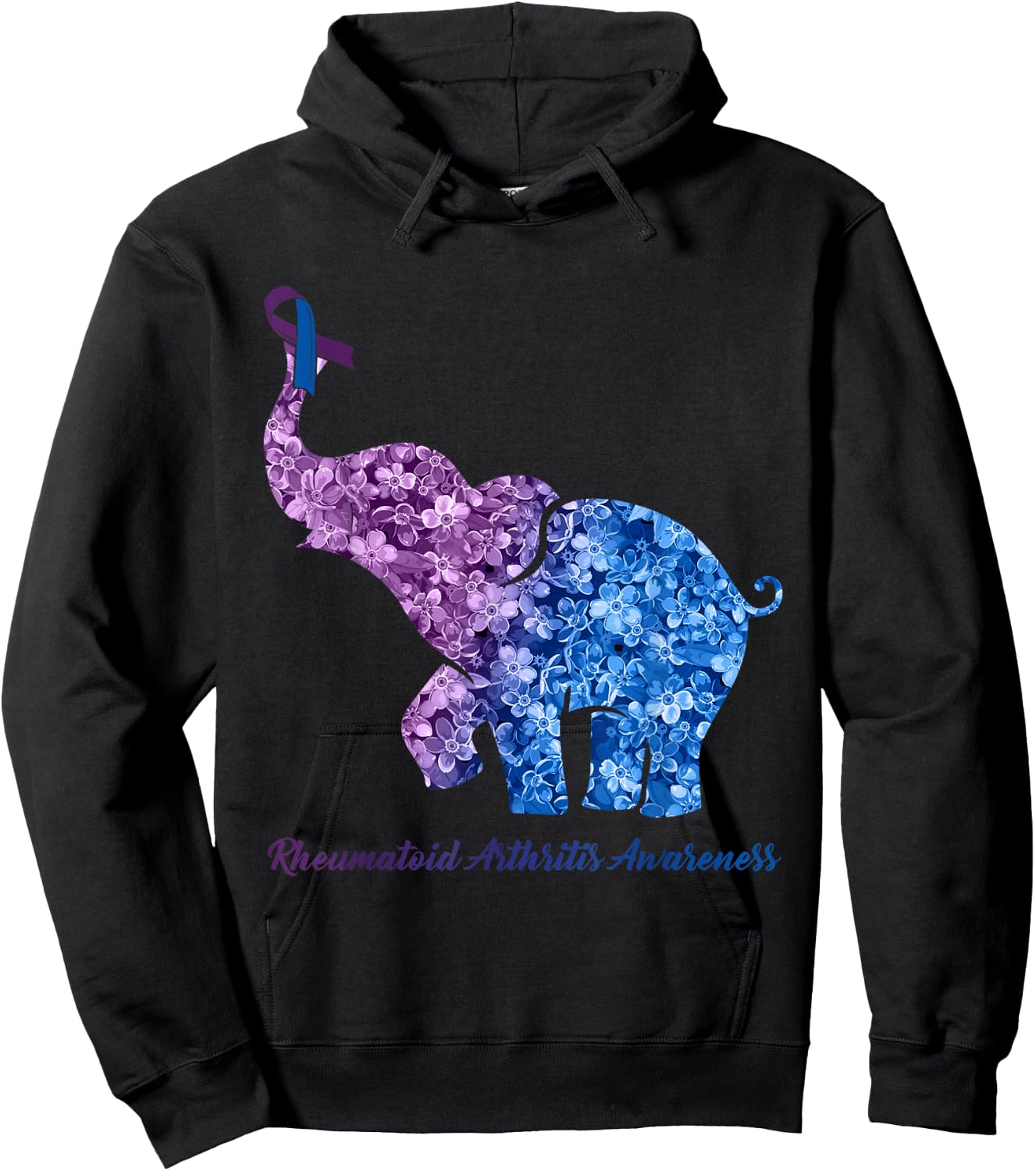 Elephant With Flower Rheumatoid Arthritis Awareness Ribbon Hoodie - Hoodie | Black