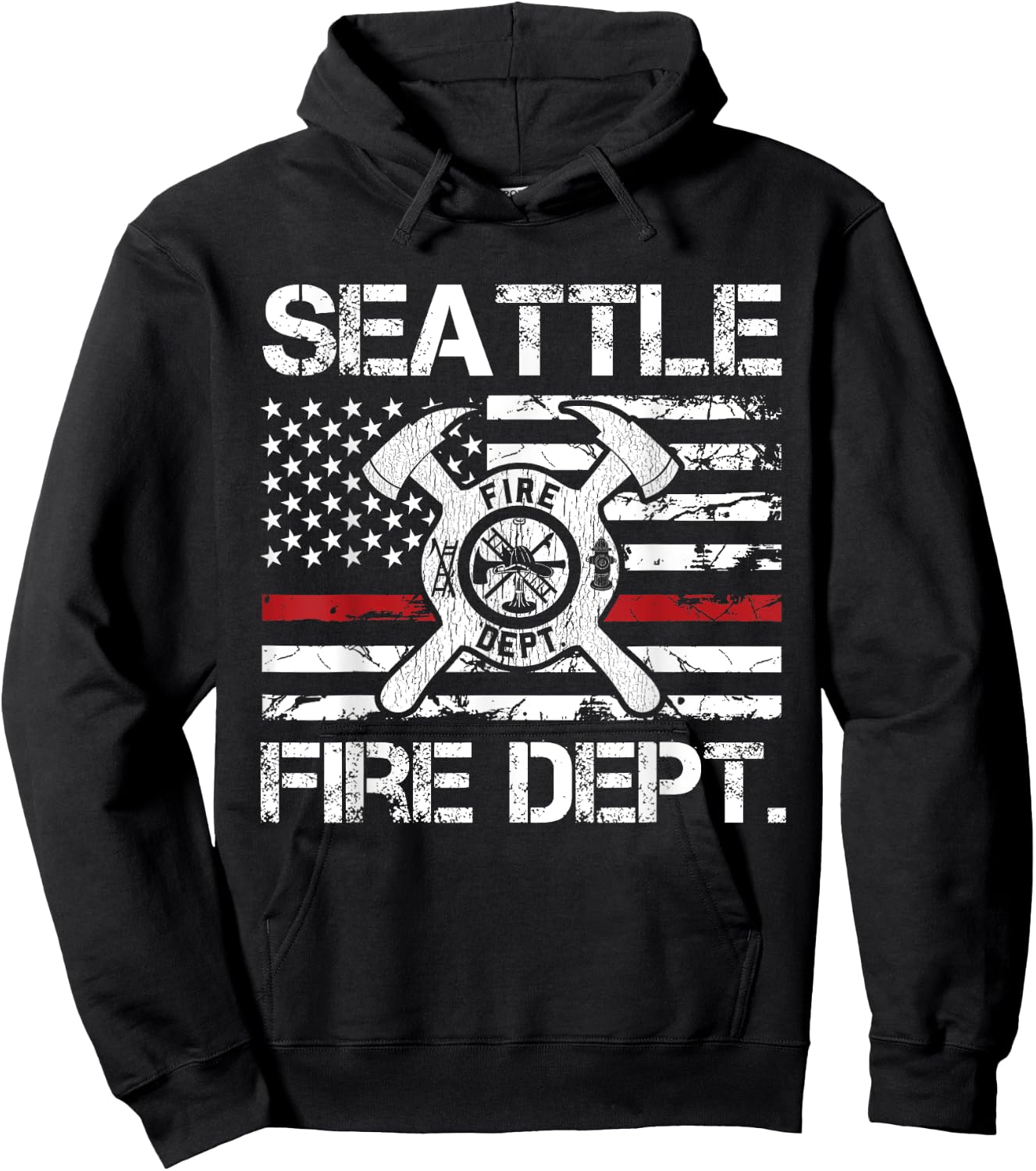 Seattle Washington Fire Department Thin Red Line Fireman Hoodie - Hoodie | Black