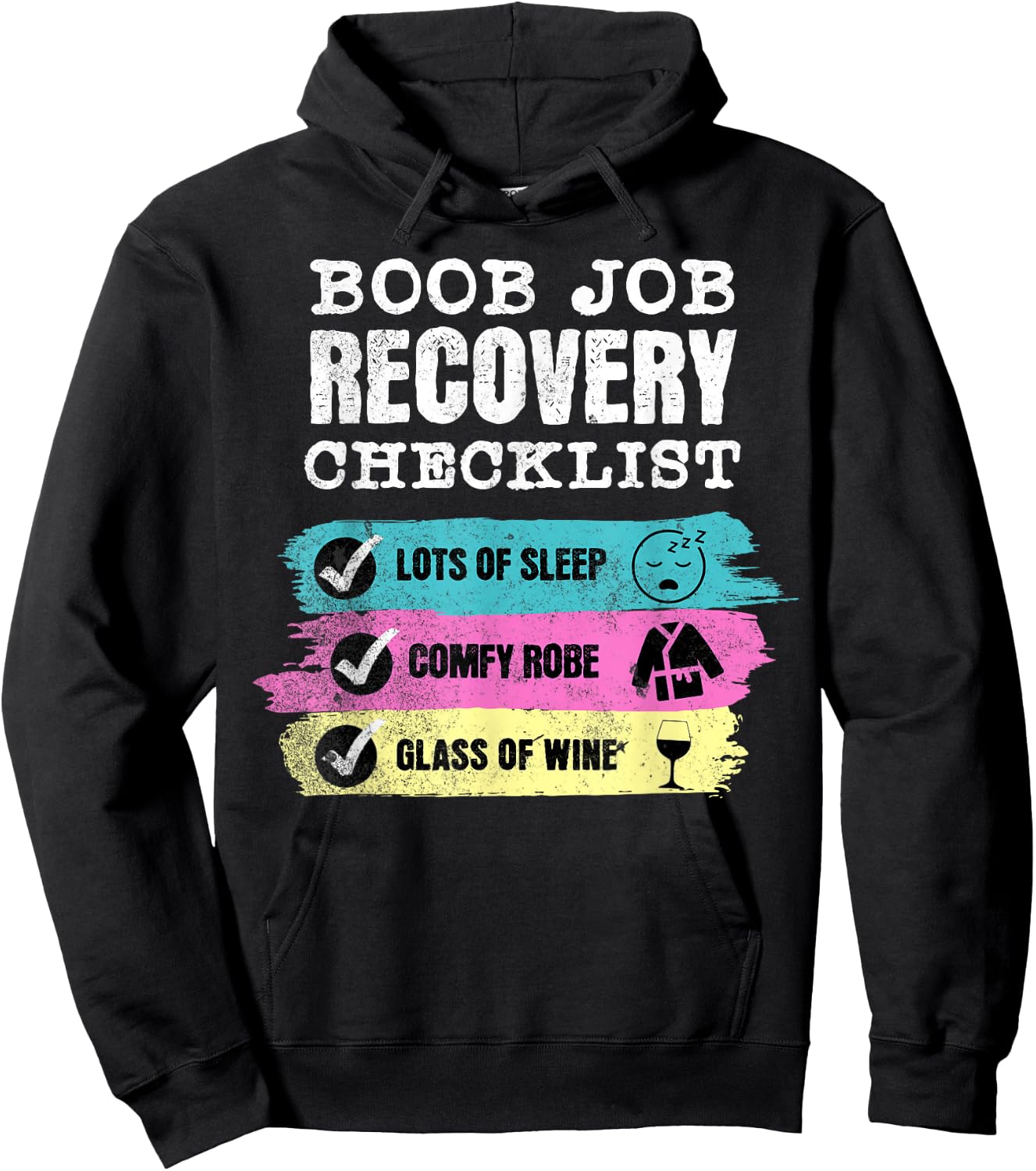 Boob Job Recovery Checklist Funny Breast Surgery Hoodie - Hoodie | Black