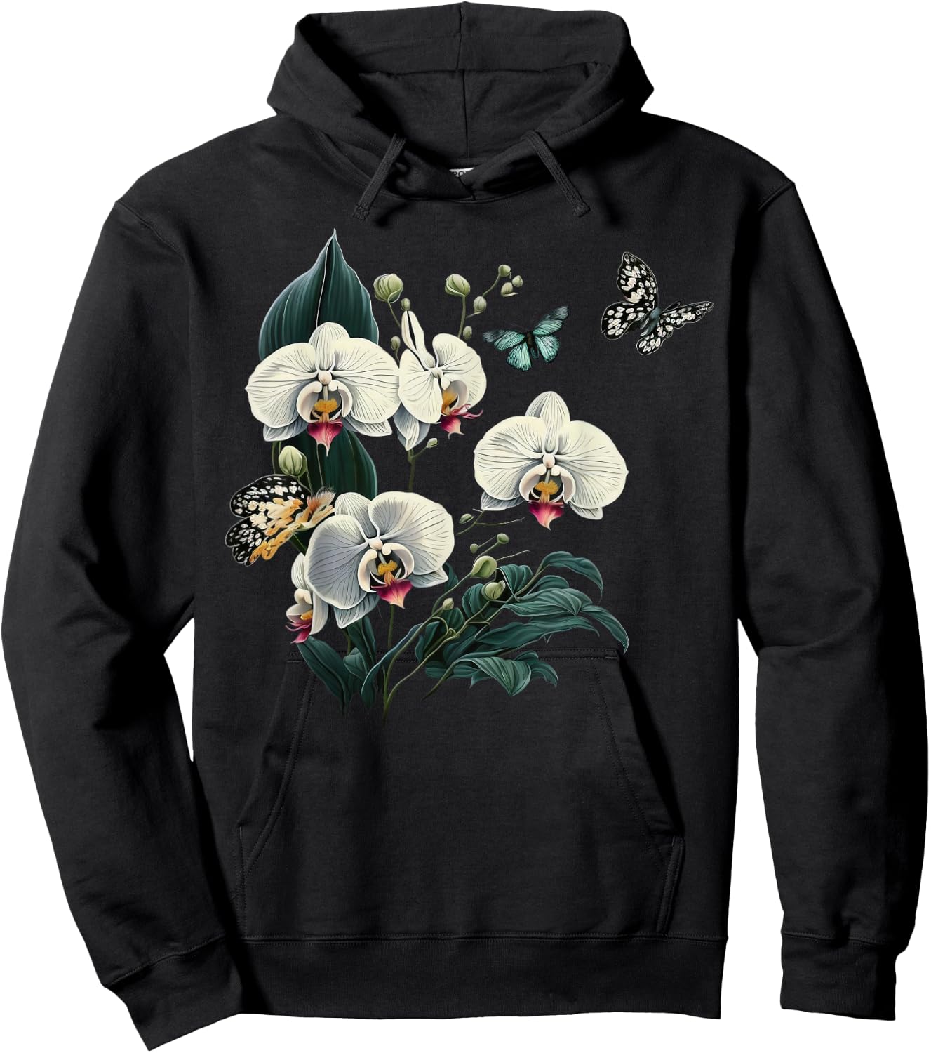 Beautiful Butterfly Orchids on Boho Orchid Hoodie - Hoodie | Black