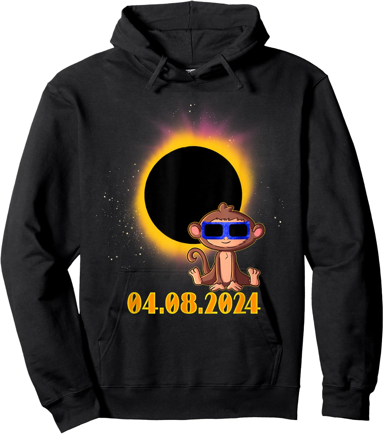 Solar Eclipse 2024 Monkey with Solar Eclipse Glasses Hoodie - Hoodie | Black