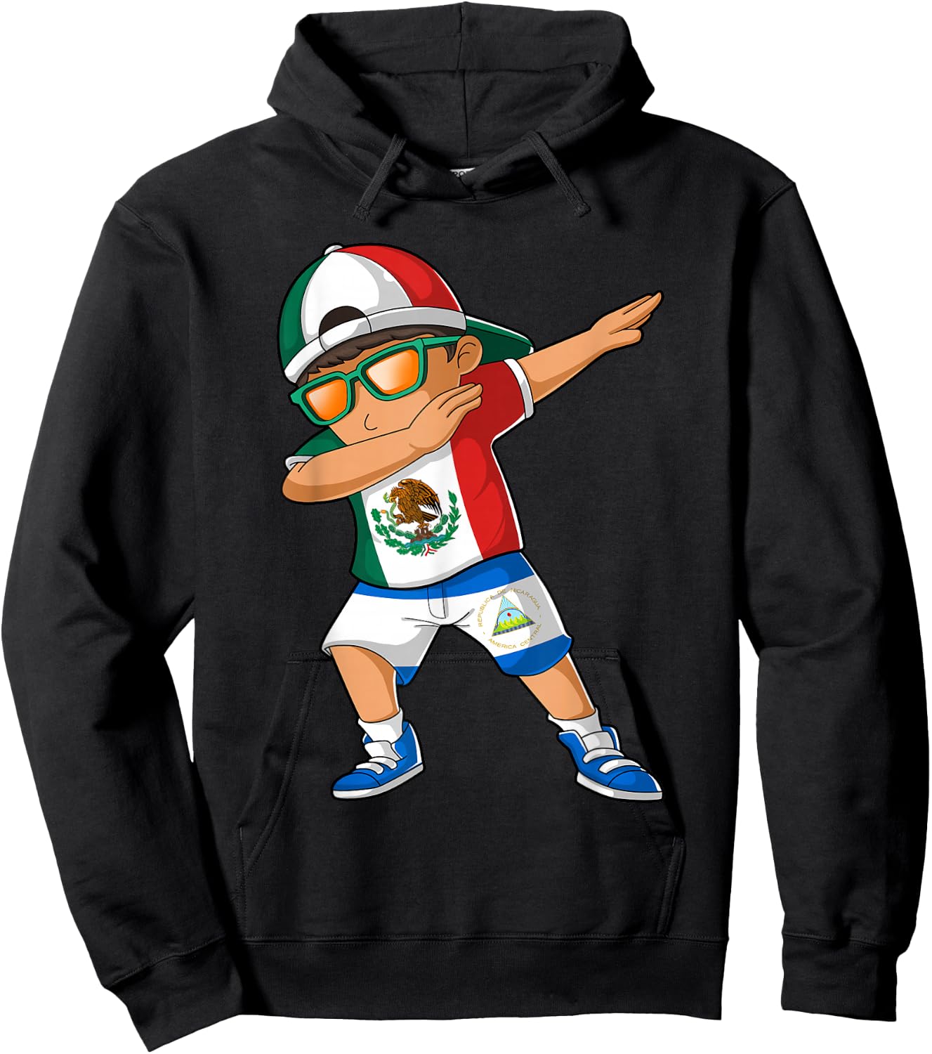 Half Mexican Half Nicaraguan Boy Mexico Nicaragua Flag Hoodie - Hoodie | Black