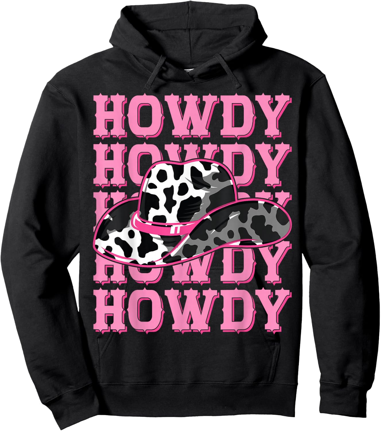 HOWDY - Country Southern Western Pink Texas Cow pattern Hoodie - Hoodie | Black