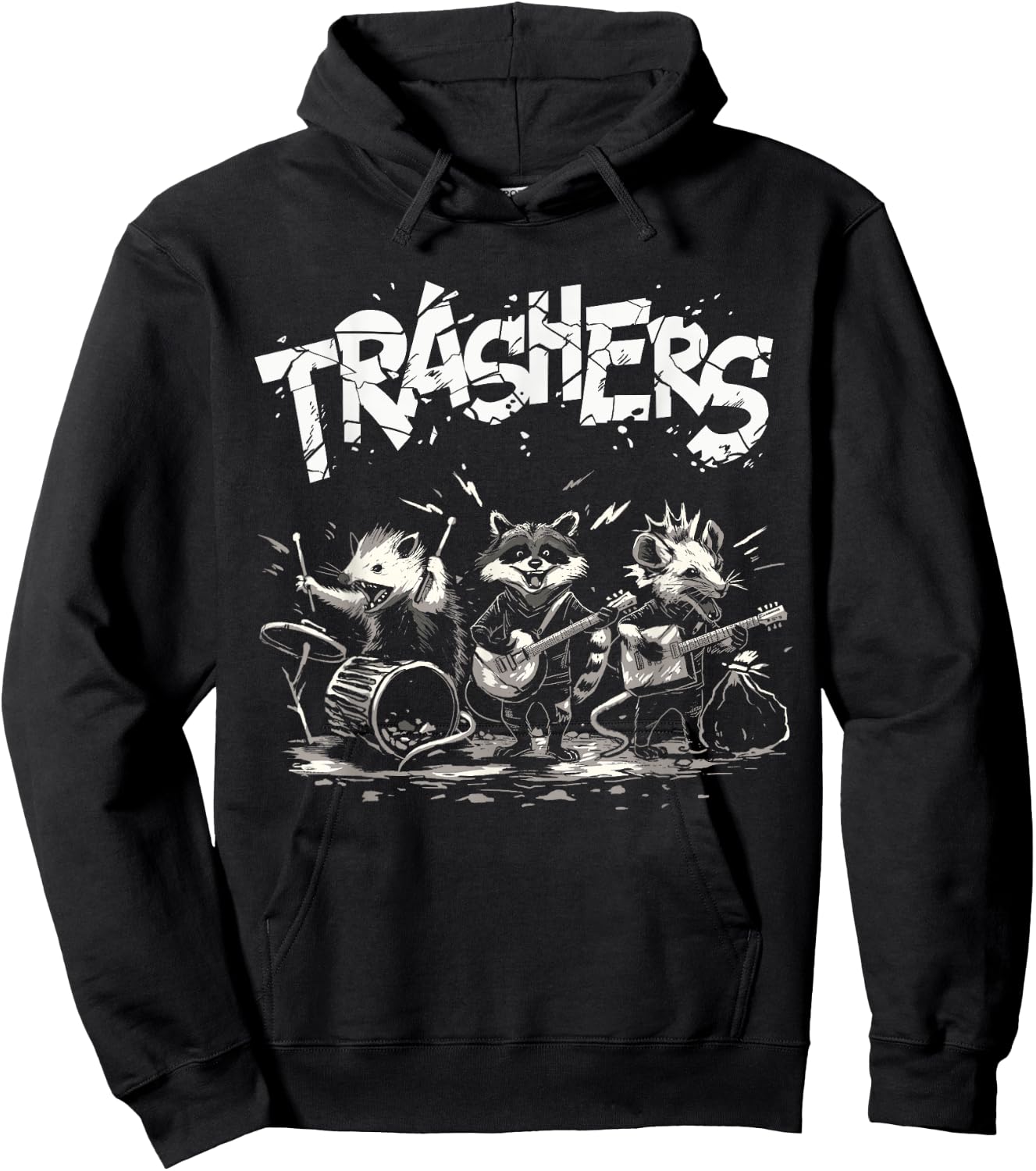 Trashers Shirt - Funny Raccoon Music Band Electric Acoustic Hoodie - Hoodie | Black