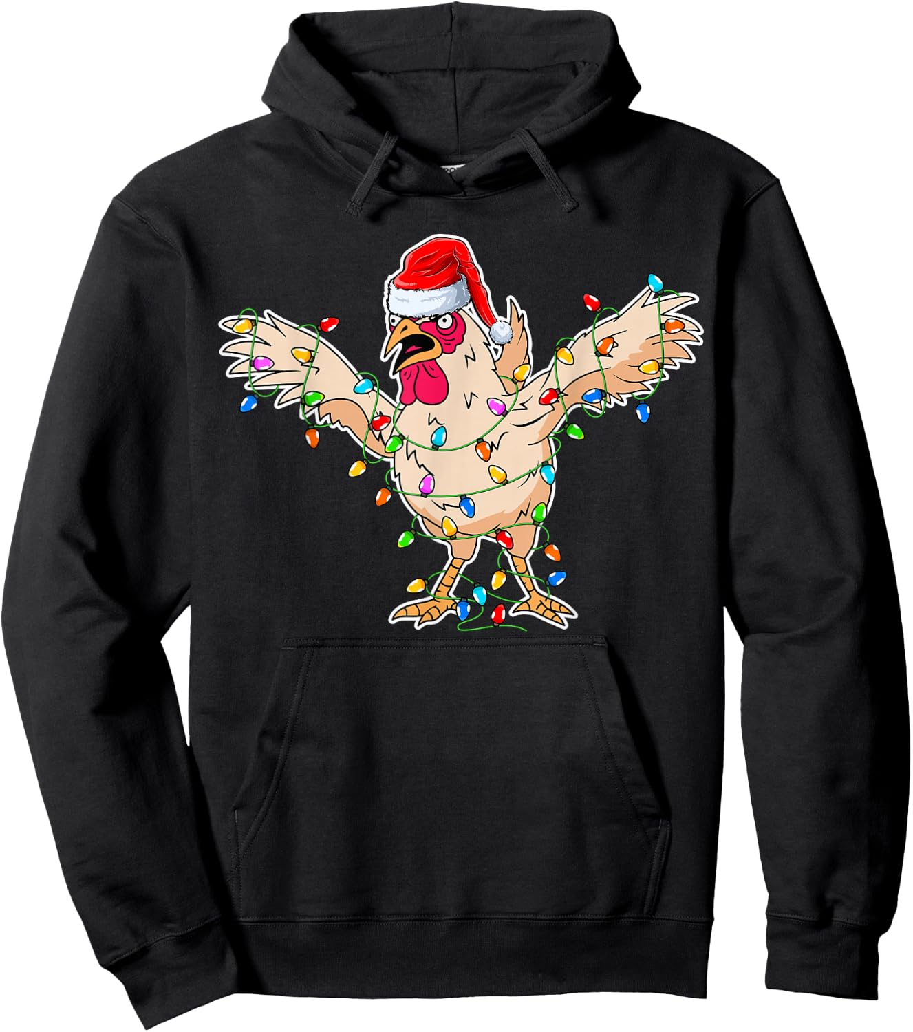 Rooster Wearing Santa Hat - Rooster Chicken Lover Christmas Hoodie - Hoodie | Black