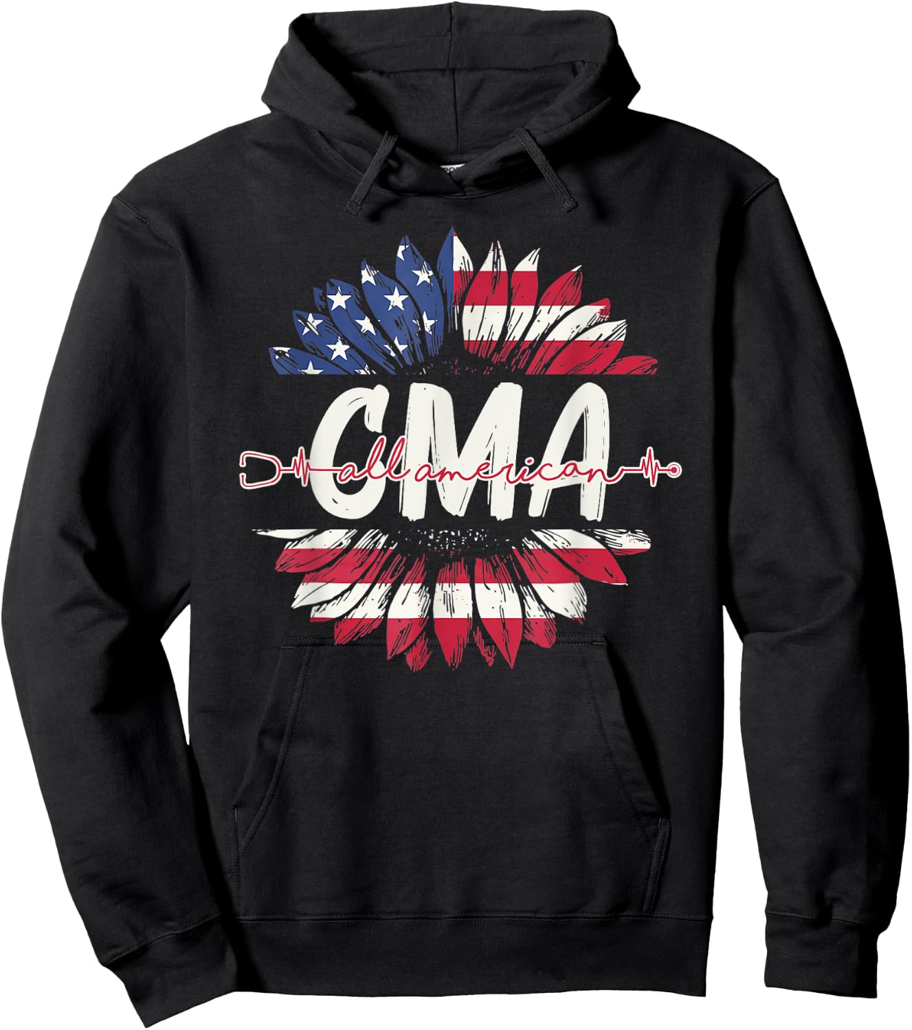 All American CMA Life American Flag Sunflower 4th Of July Hoodie - Hoodie | Black