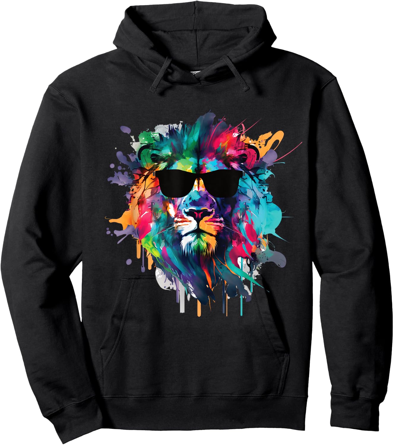 African Lion s Cool Water Color s Lion with Sun Glasses Hoodie - Hoodie | Black