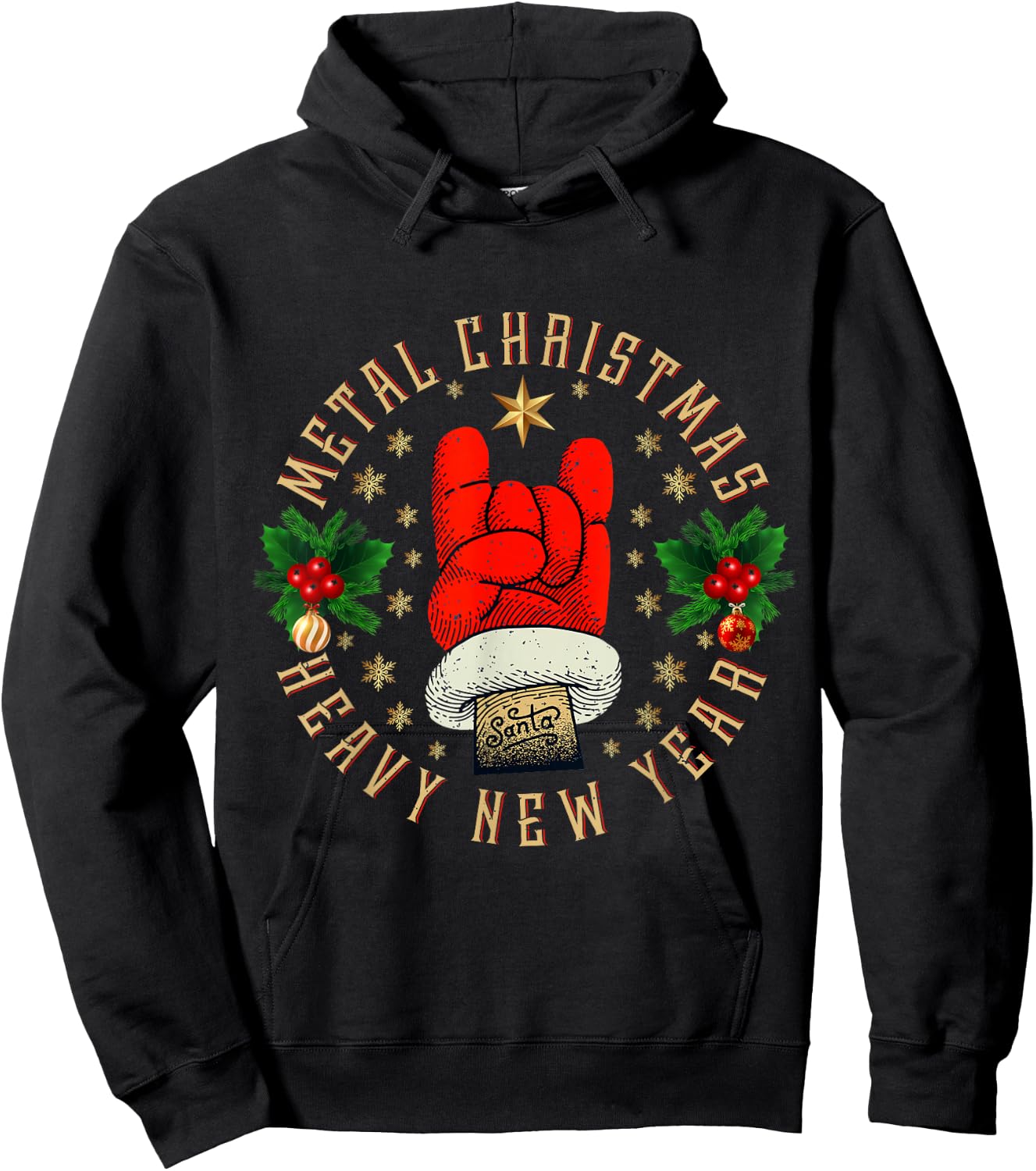 Metal Christmas Heavy New Year, Rock & Roll Santa Clause Hoodie - Hoodie | Black