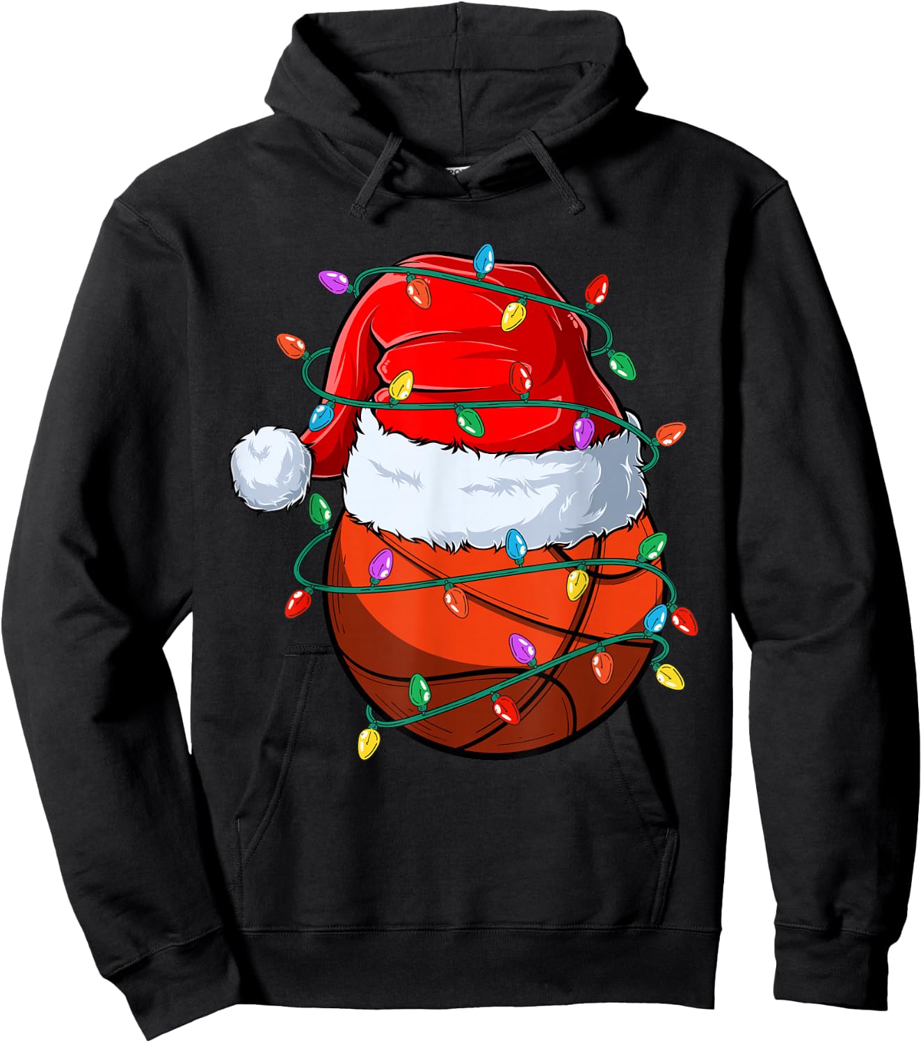 Christmas Basketball Xmas Santa Sports Hat Ball Kids Boy Men Hoodie - Hoodie | Black