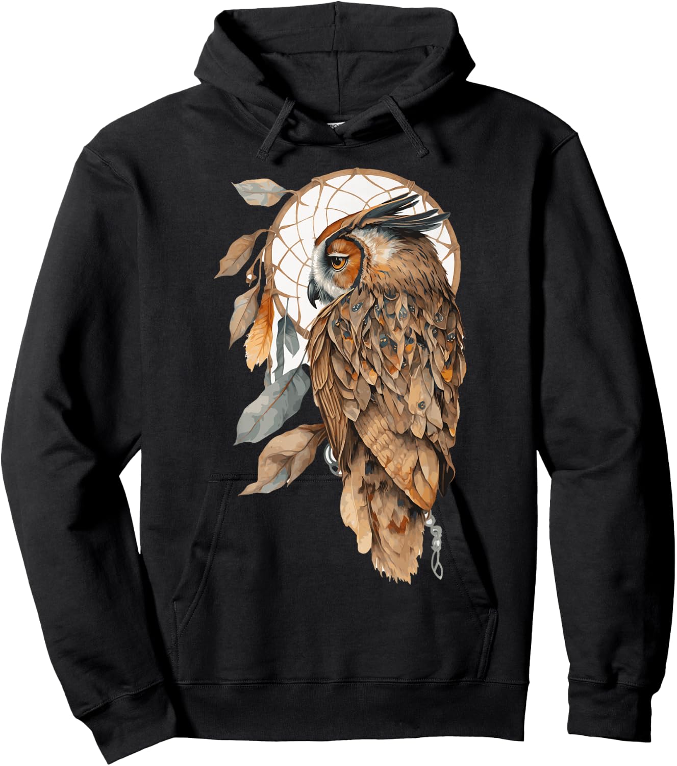 Owl Tribal Watercolor Owl Dream Catcher Hoodie - Hoodie | Black