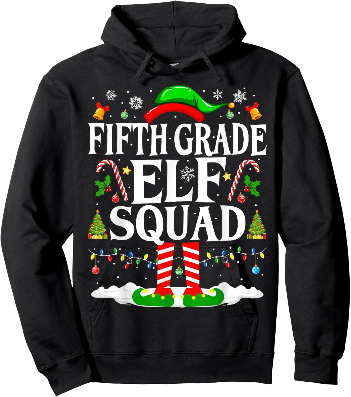 5th Grade Elf Squad Xmas Funny Christmas Fifth Grade Elf Hoodie - Hoodie | Black