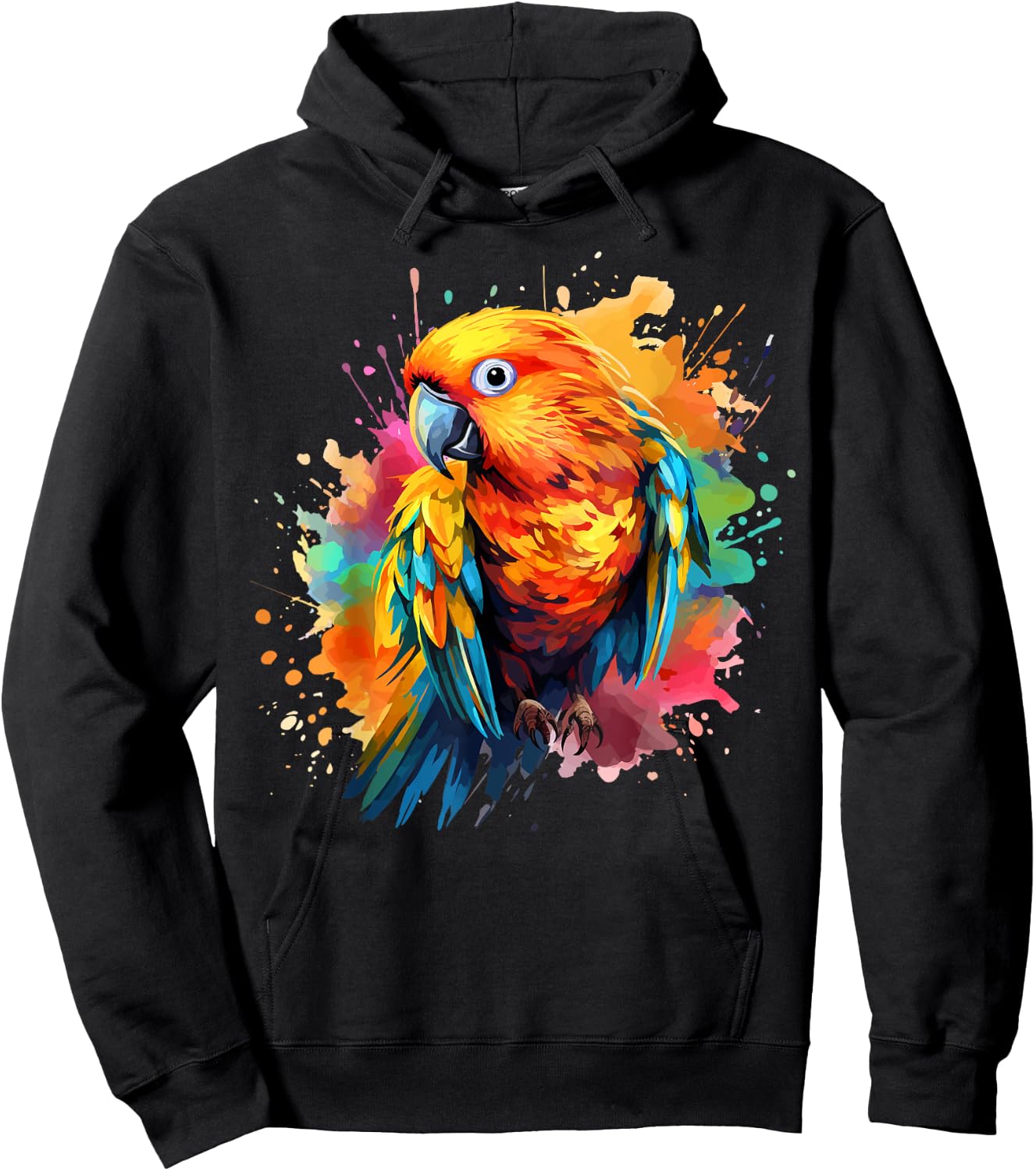 Splash Art Sun Conure Parrot Lover Colorful Hoodie - Hoodie | Black