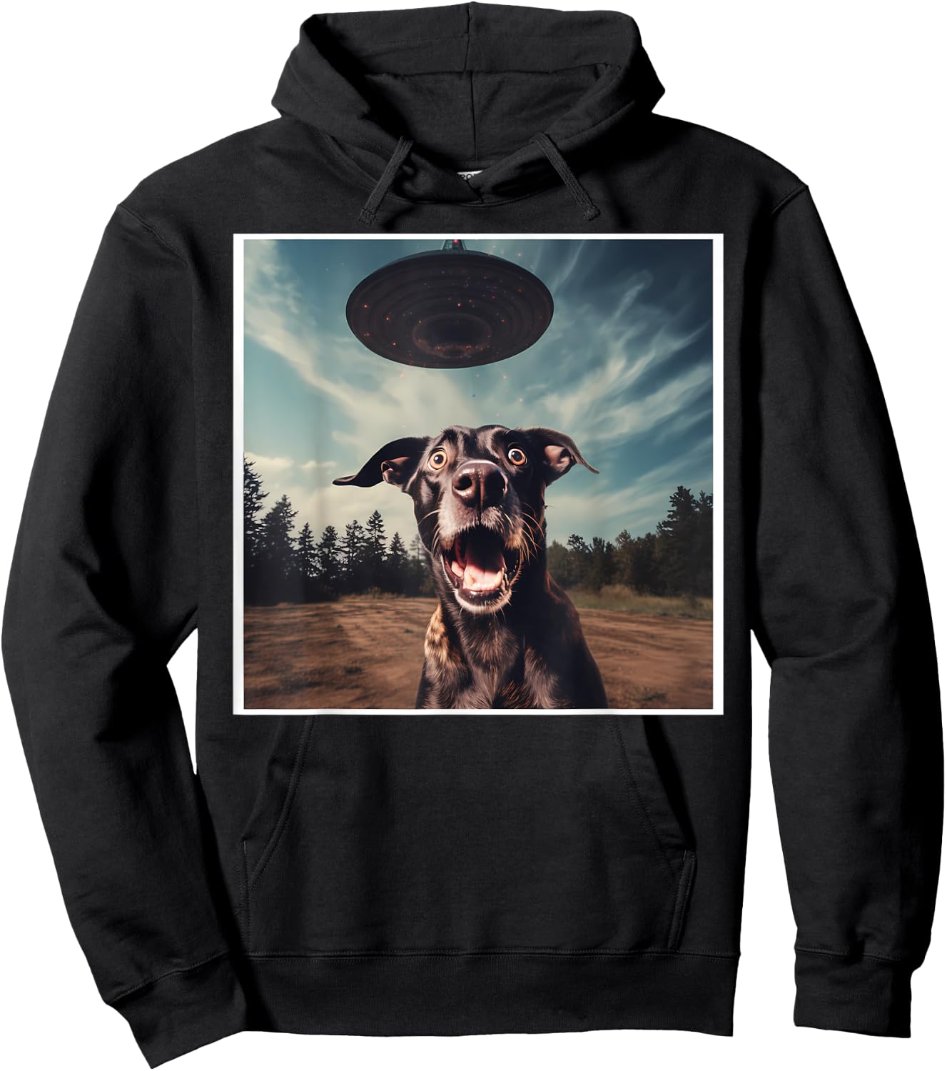 Dog Selfie with UFOs Alien Extraterrestrial UFO Believer Men Women Hoodie - Hoodie | Black