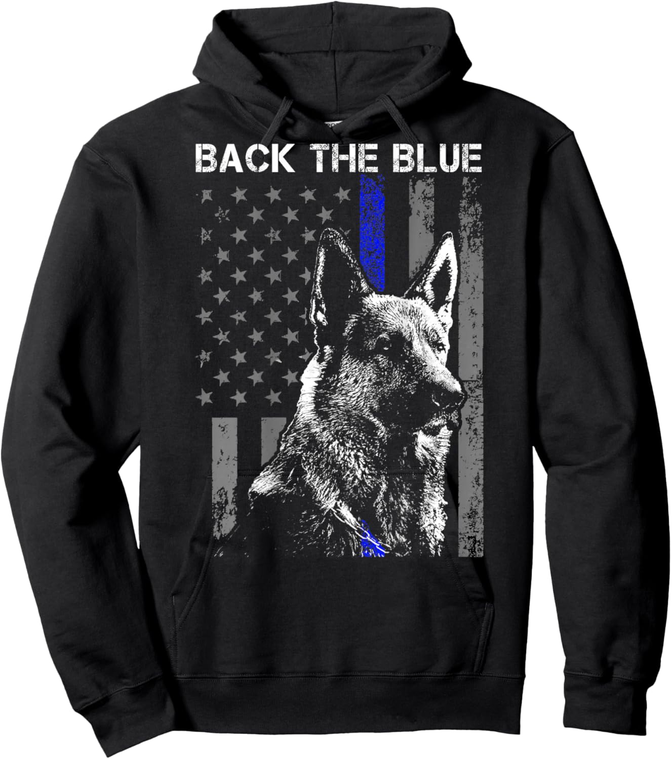 Back The Blue Thin Blue Line Flag K-9 German Shepherd Police Hoodie - Hoodie | Black