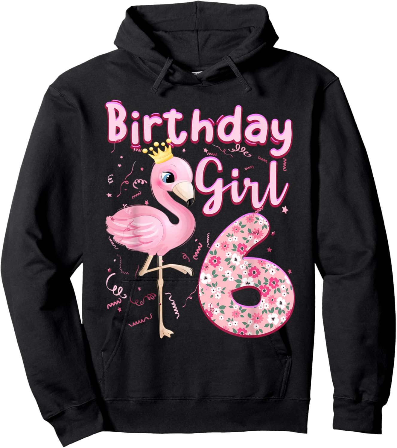 6th Birthday Girls Flamingo 6 Years Old Tropical Flamingo Hoodie - Hoodie | Black