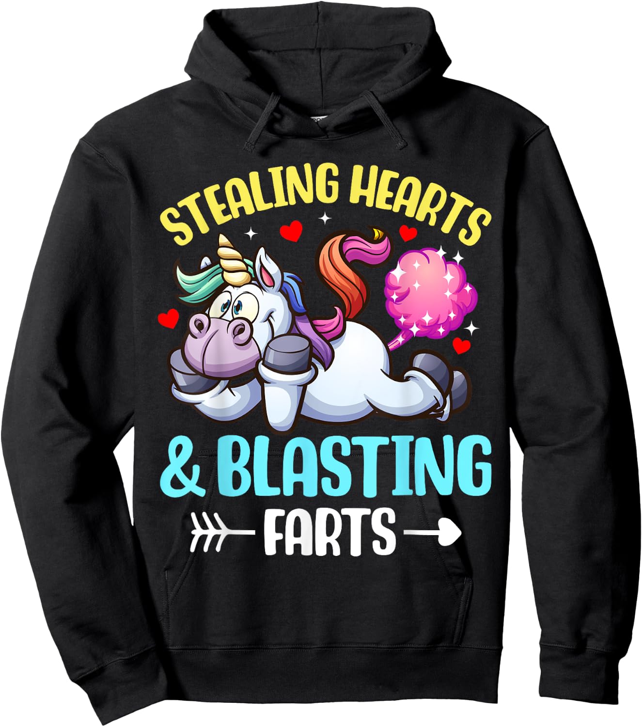 Stealing Hearts And Blasting Farts Fantasy Unicorn Gag Hoodie - Hoodie | Black