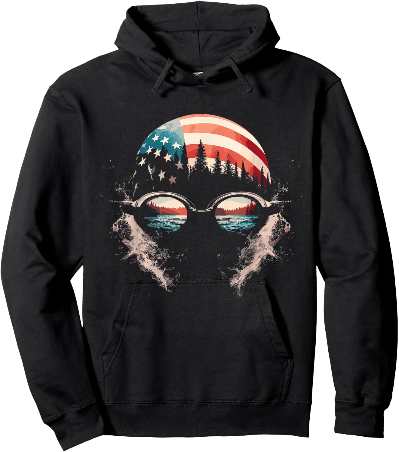 Swimmer American Flag - Patriotic USA Swim Team Swimming Hoodie - Hoodie | Black