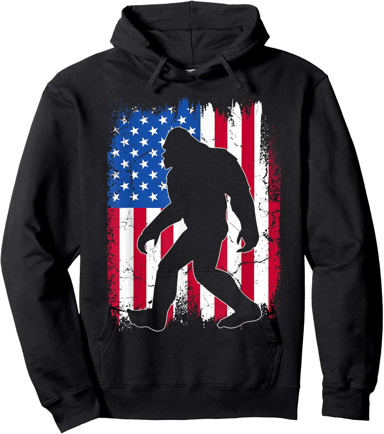 Bigfoot 4th Of July American USA Flag Patriotic Veterans Day Hoodie - Hoodie | Black