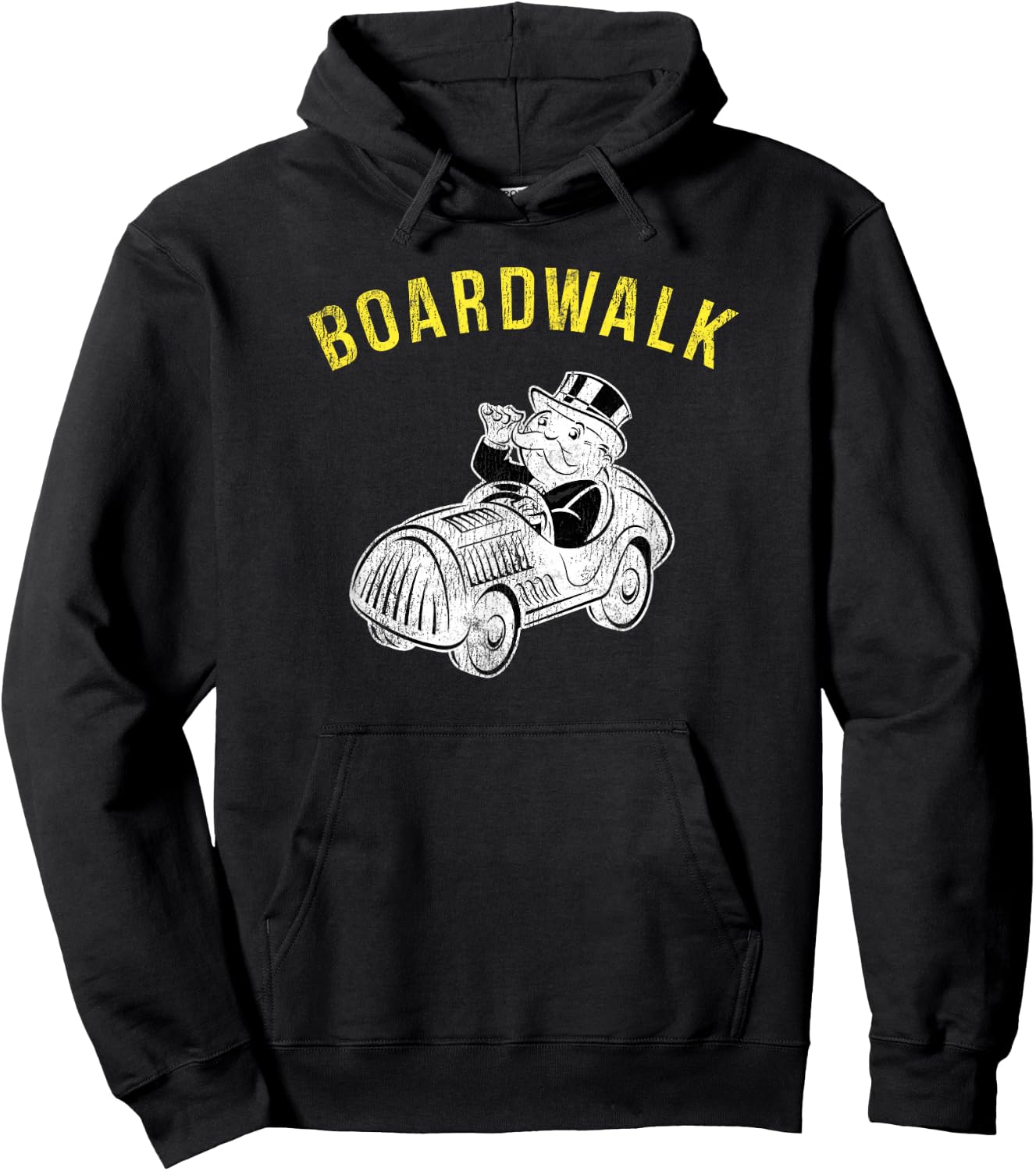 Monopoly Mr. Monopoly Boardwalk Car Ride Gaming Distressed Hoodie - Hoodie | Black