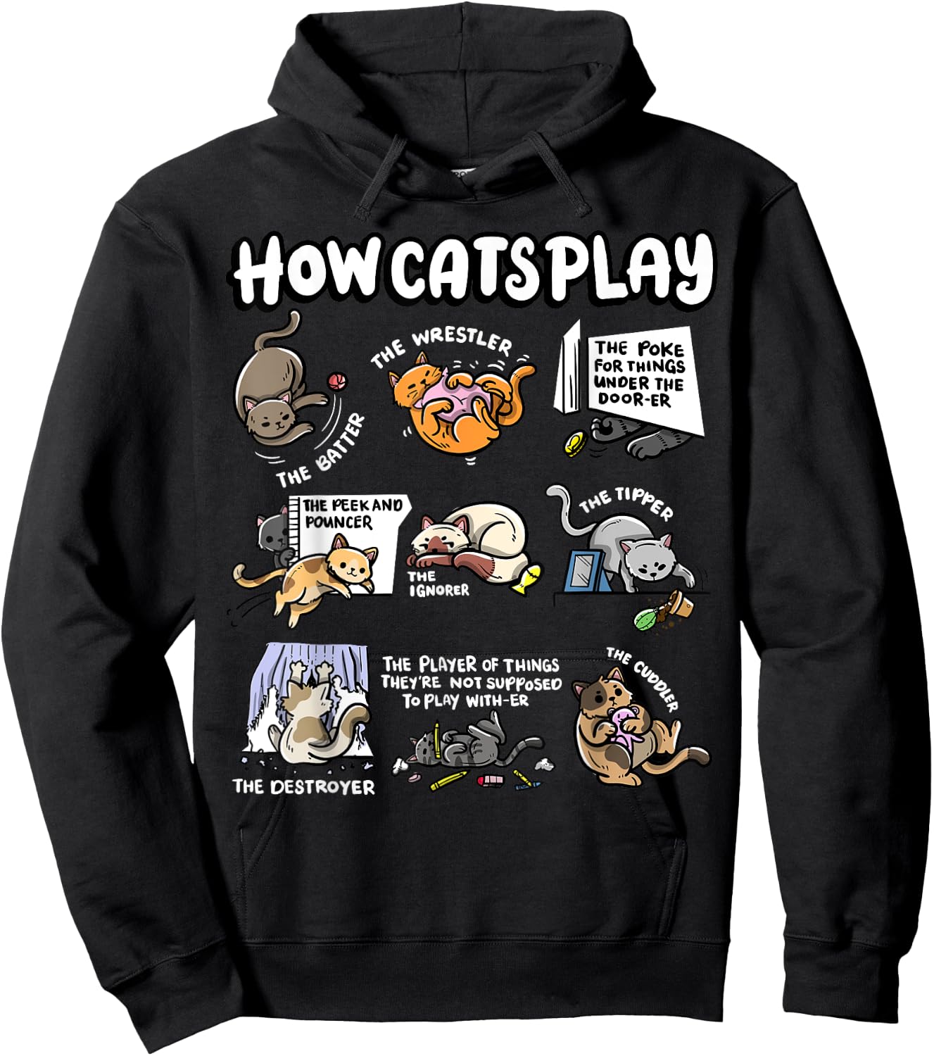 How Cats Play Cuddler Fluffy Kitten Wrestler Cute Cat Women Kids Hoodie - Hoodie | Black