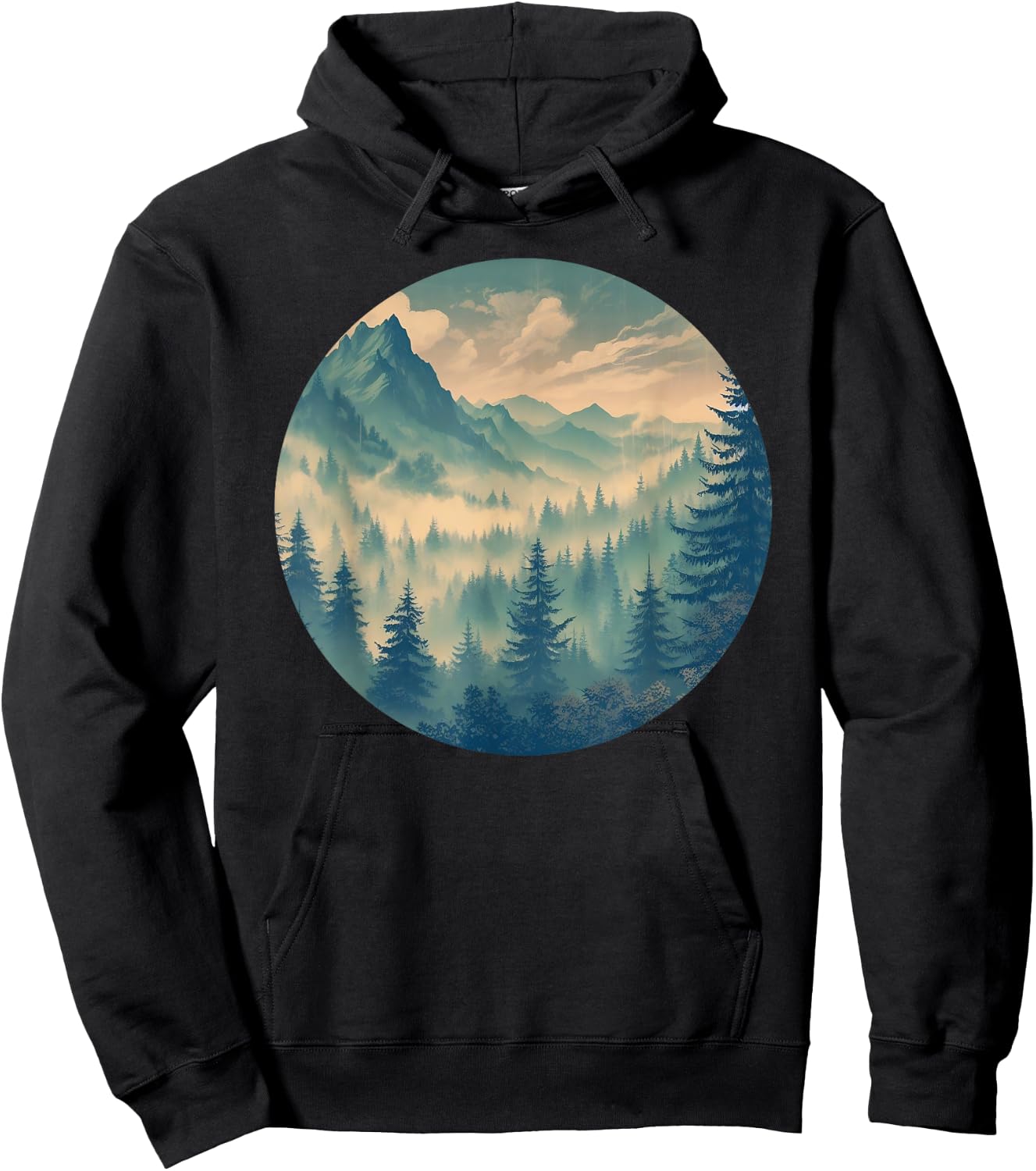 Foggy Forest Pine Tree Woods Green Nature Hoodie - Hoodie | Black