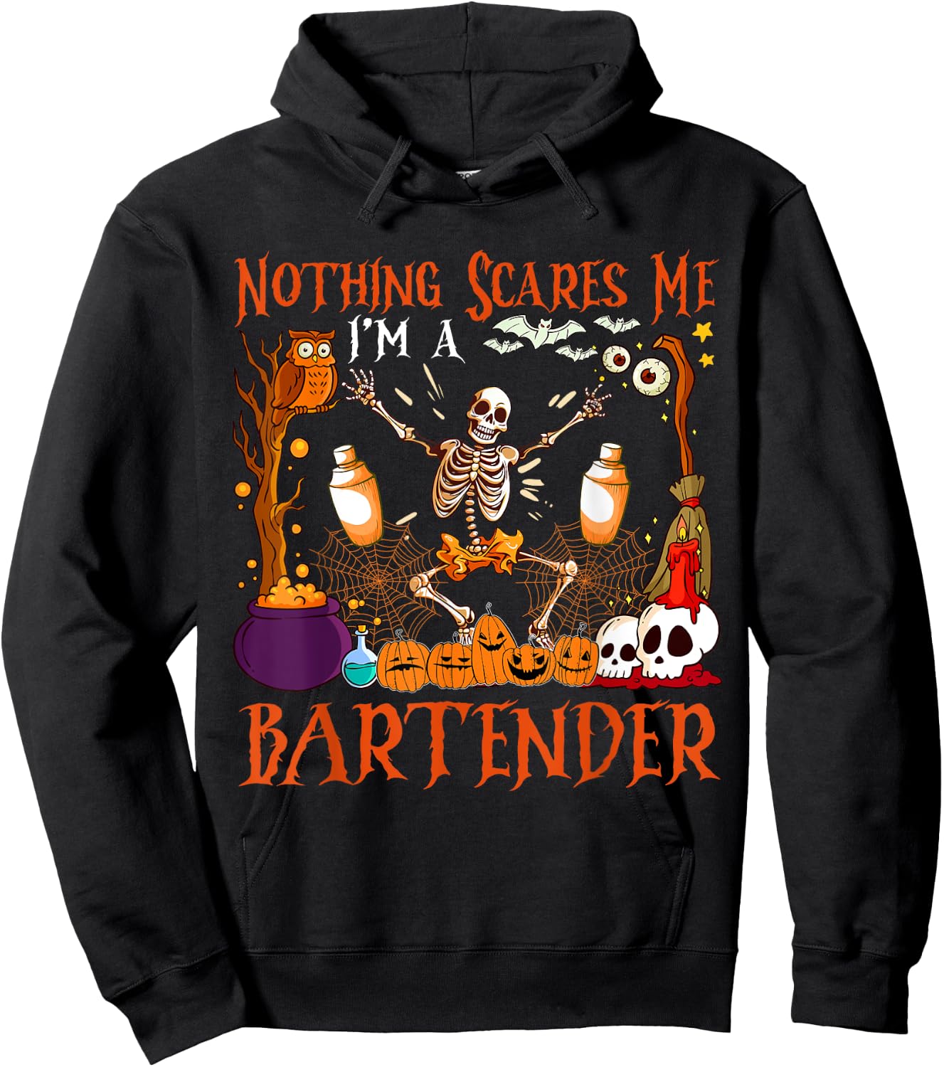 Nothing Scares Me I'm A Bartender Halloween Skeleton Hoodie - Hoodie | Black