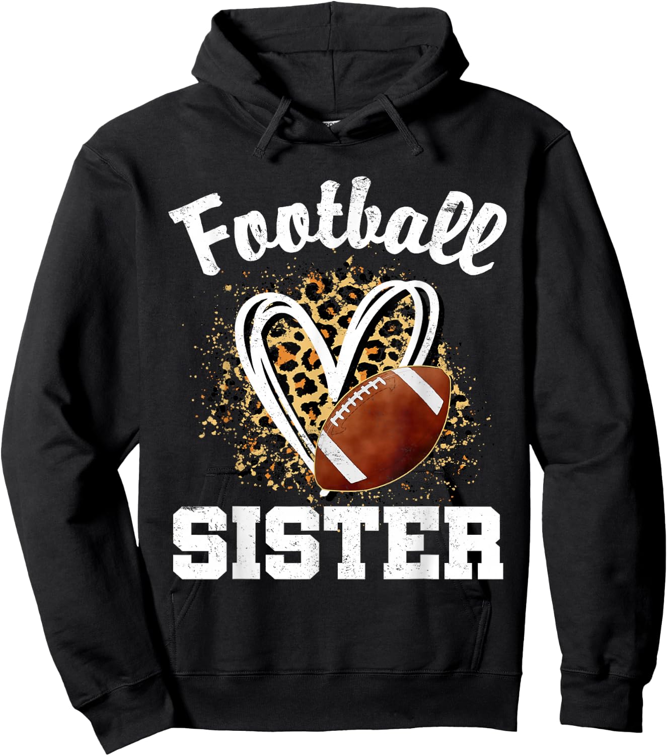 Football Sister Leopard Heart Hoodie - Hoodie | Black