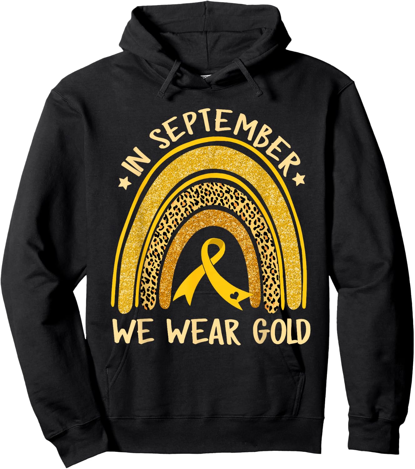 In September We Wear Gold Childhood Cancer Awareness Rainbow Hoodie - Hoodie | Black