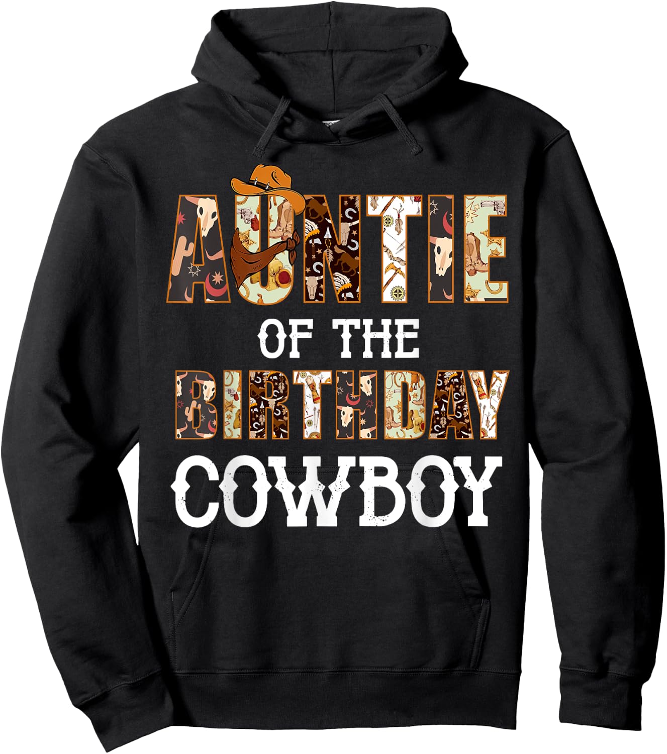 Auntie of The Birthday Cowboy Western First Rodeo B-day Boy Hoodie - Hoodie | Black