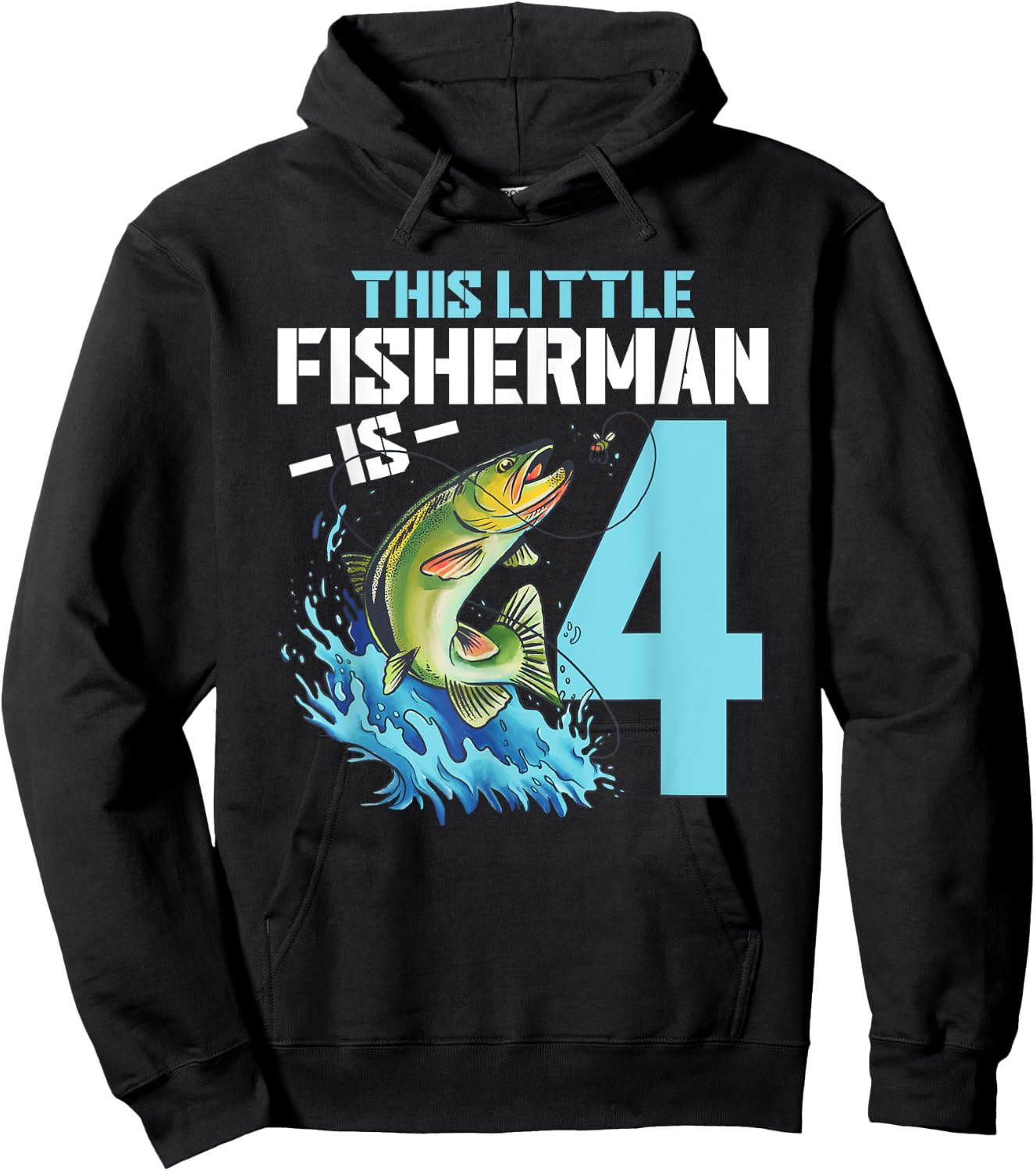Boys Fishing Birthday Shirt 4 Year Old Boy Fisherman Kids Hoodie - Hoodie | Black