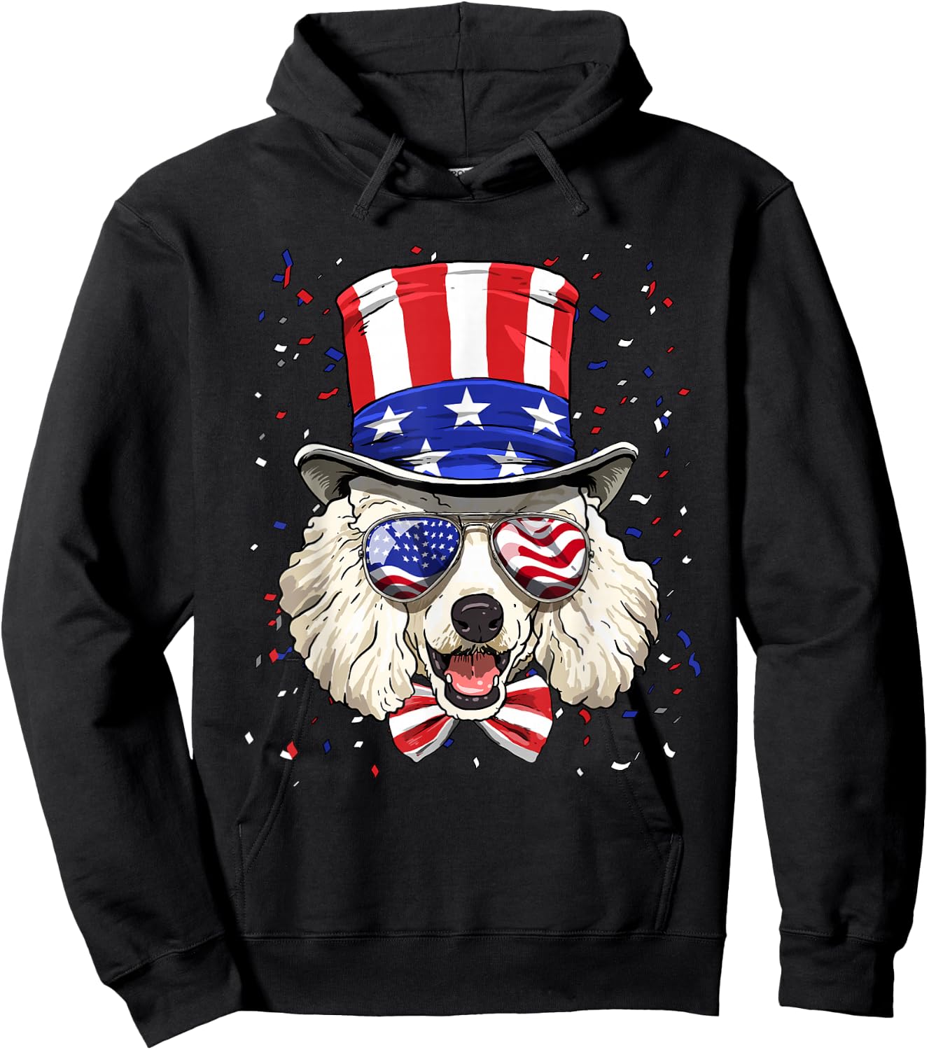4th of July Patriotic Poodle Merica USA Flag Poodle Lover Hoodie - Hoodie | Black