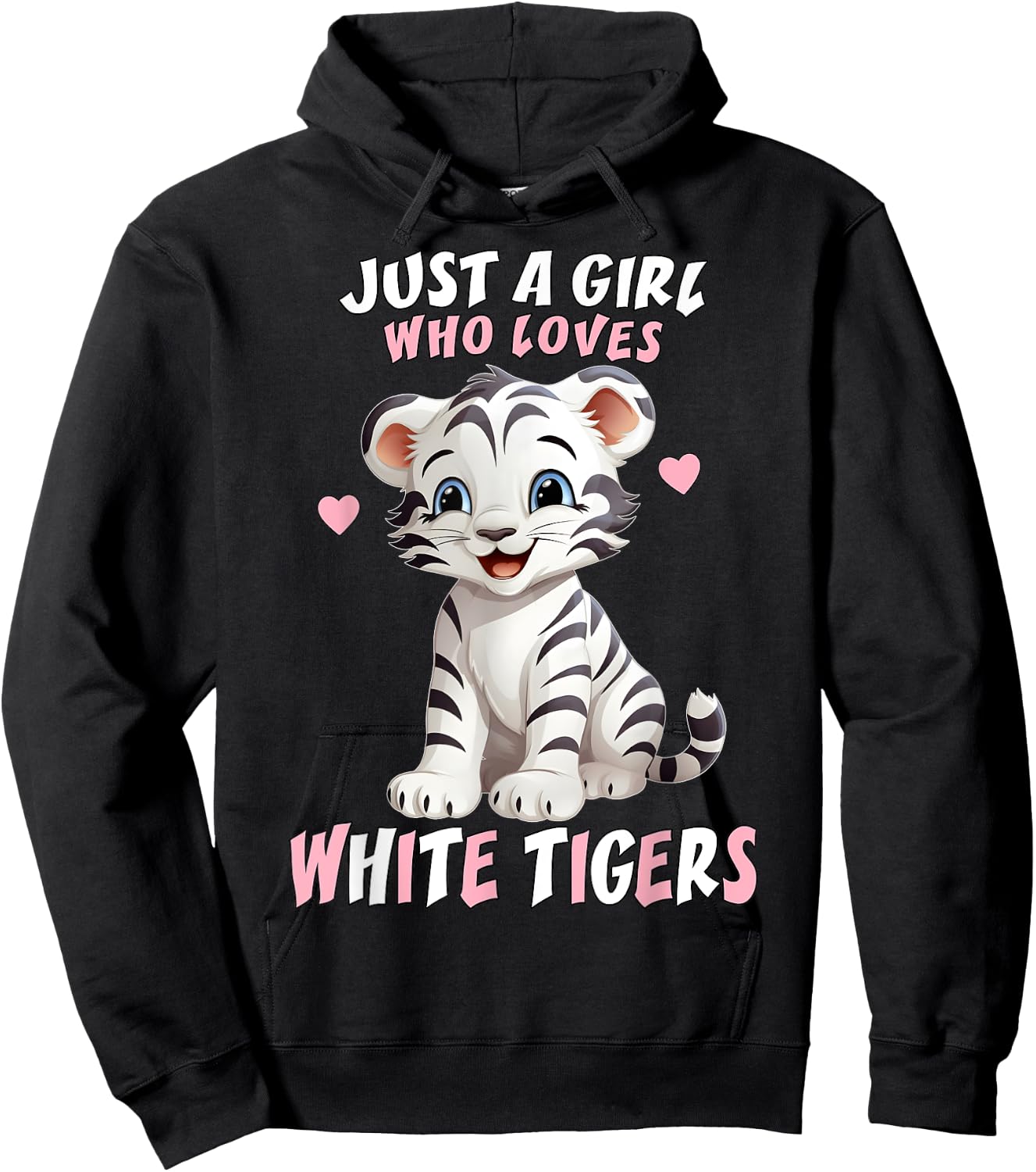 Just A Girl Who Loves White Tigers - Baby Tiger Pink Hearts Hoodie - Hoodie | Black