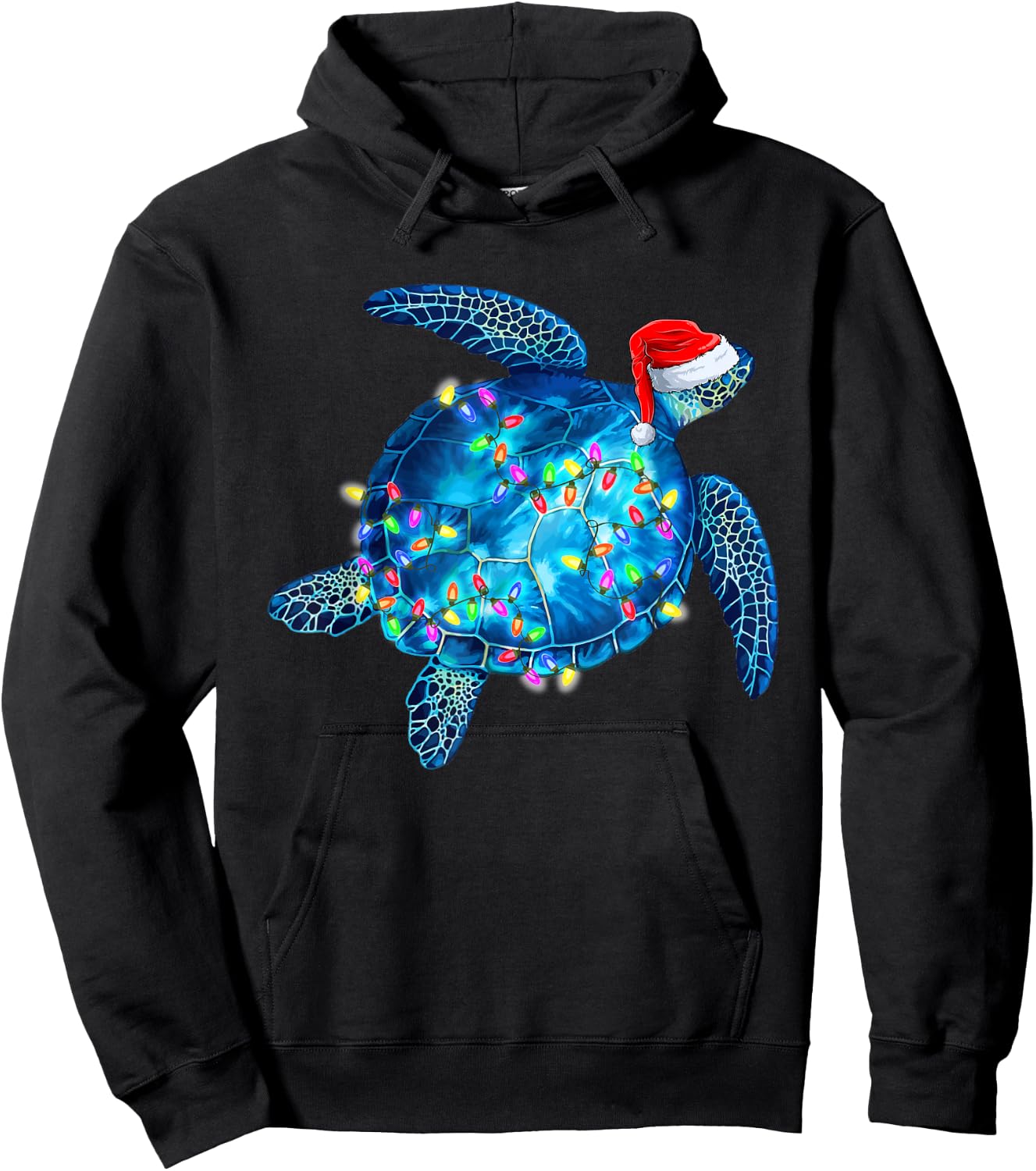 Sea Turtle Christmas Lights Santa Hat Funny Merry Christmas Hoodie - Hoodie | Black