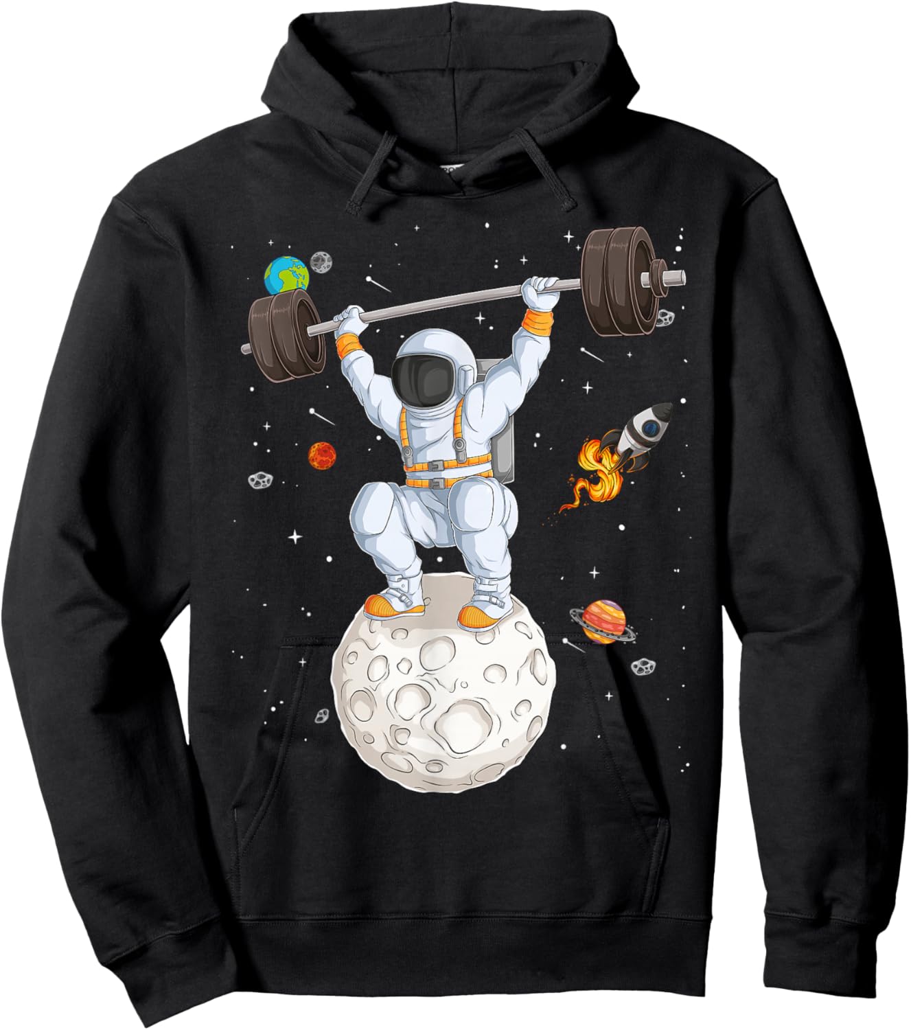 Funny Astronaut Space Weightlifting Fitness Gym Workout Men Hoodie - Hoodie | Black
