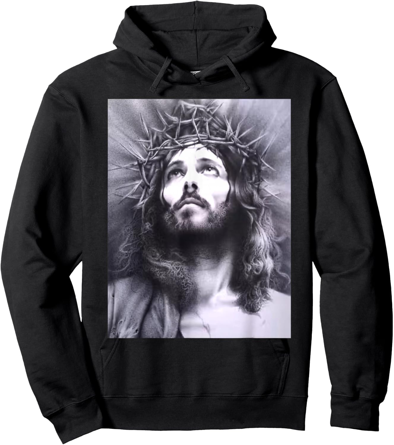 Image Face of Jesus On A Cross with Crown of Thorns Hoodie - Hoodie | Black