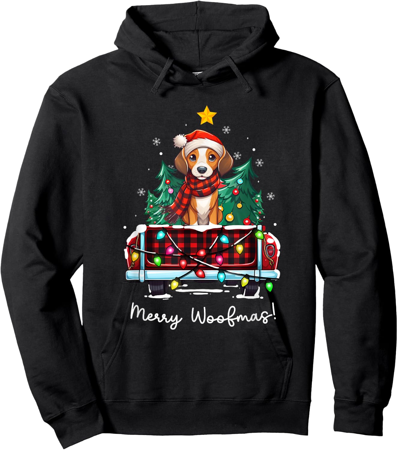 American Foxhound Christmas Dog Truck Plaid Funny Xmas Tree Hoodie - Hoodie | Black