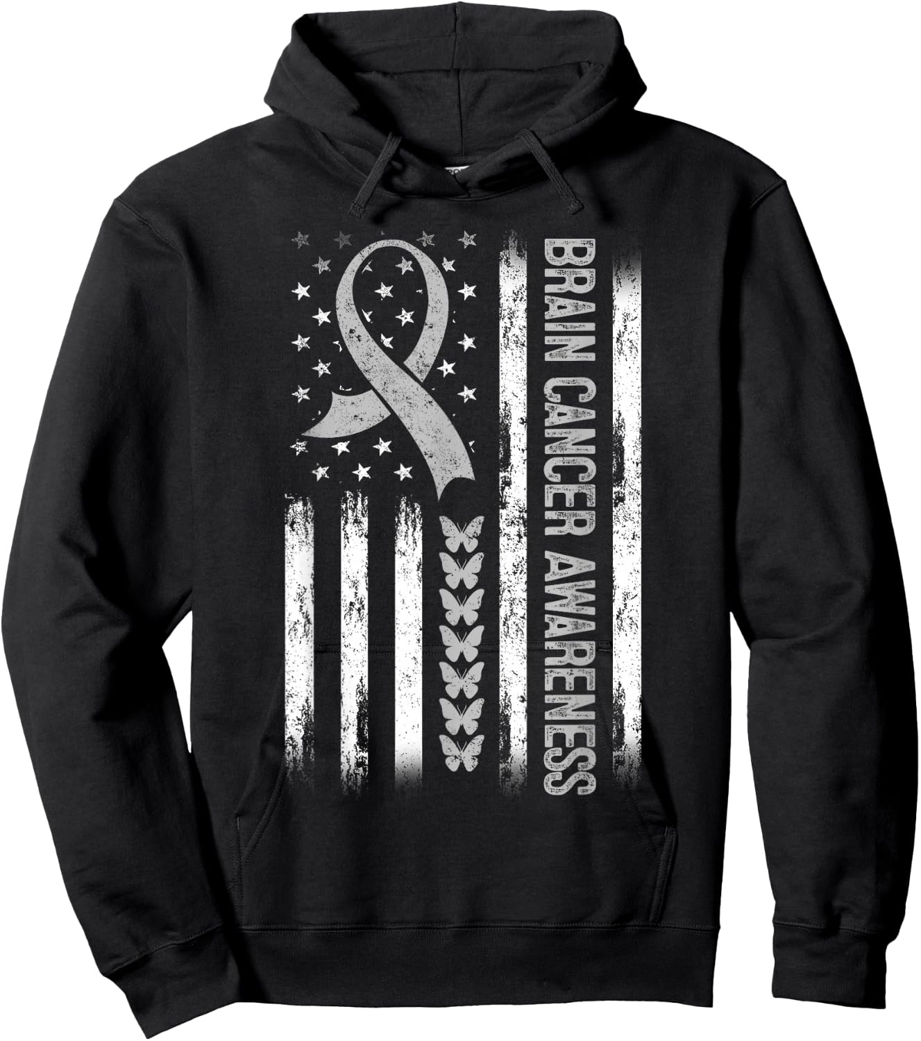 Brain cancer Awareness American Flag Hoodie - Hoodie | Black