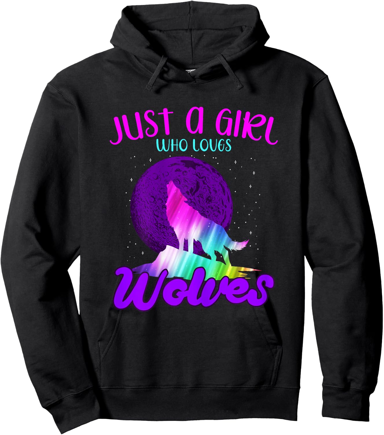 Just A Girl Who Loves Wolves Howling At Moon Colorful Wolf Hoodie - Hoodie | Black