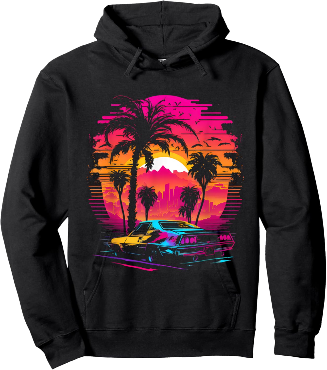 Retrowave Synthwave Aesthetic Sports Car 80s 90s Hoodie - Hoodie | Black