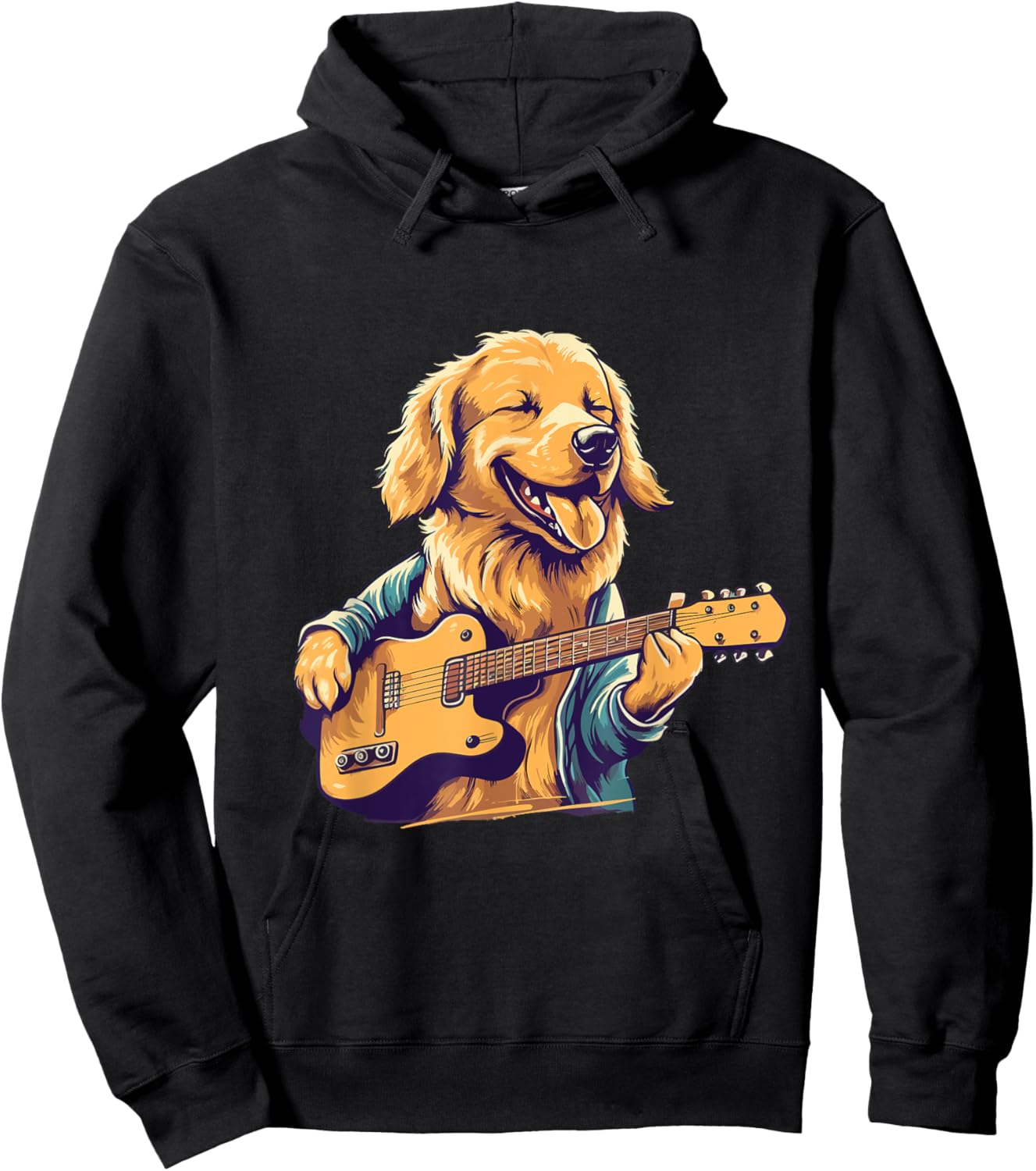 Golden Retriever Dog Playing Guitar Rock on Guitarist Women Hoodie - Hoodie | Black