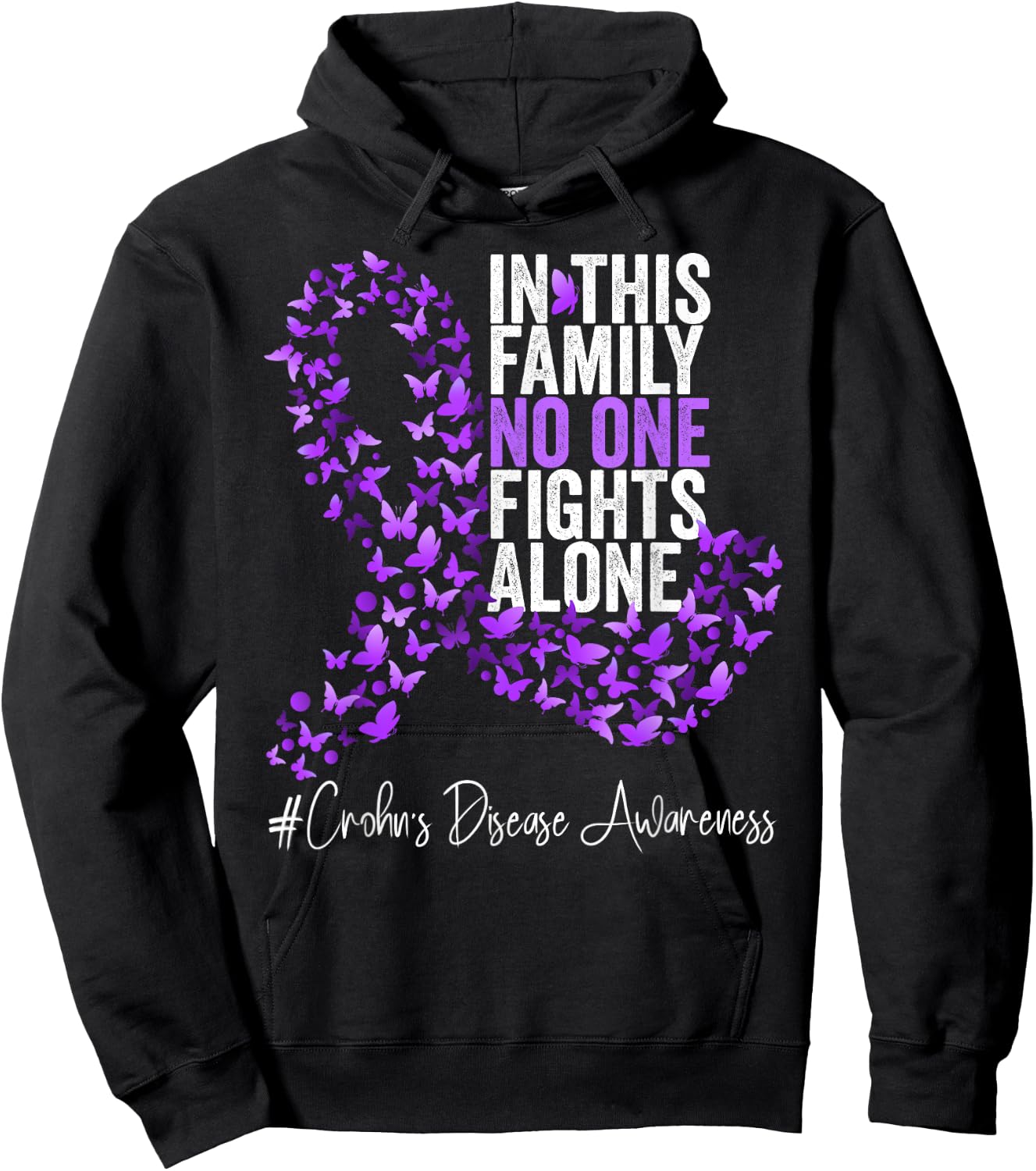 Crohn's Disease Awareness Month Purple Ribbon Hoodie - Hoodie | Black