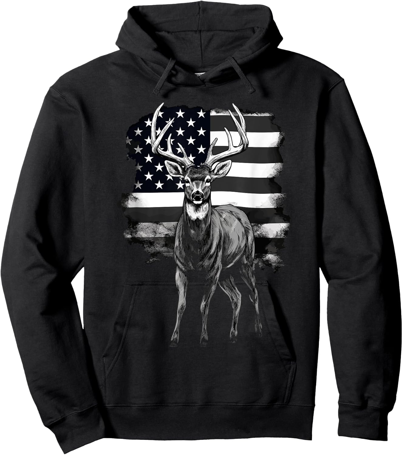 Whitetail Buck Deer Hunting US Flag Patriotic Hunter Women Men Hoodie - Hoodie | Black