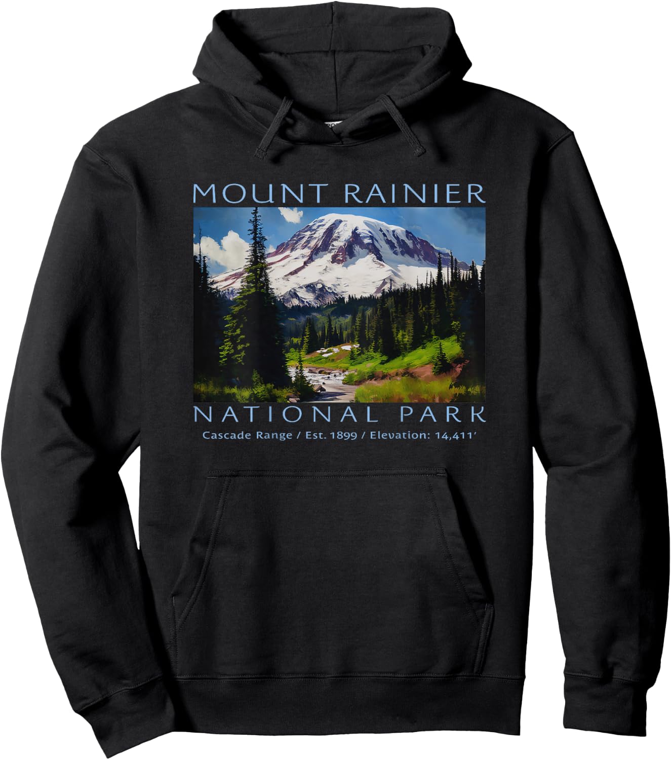 Mt. Rainier National Park Mountain Souvenir PRINTS ON BACK Hoodie - Hoodie | Black
